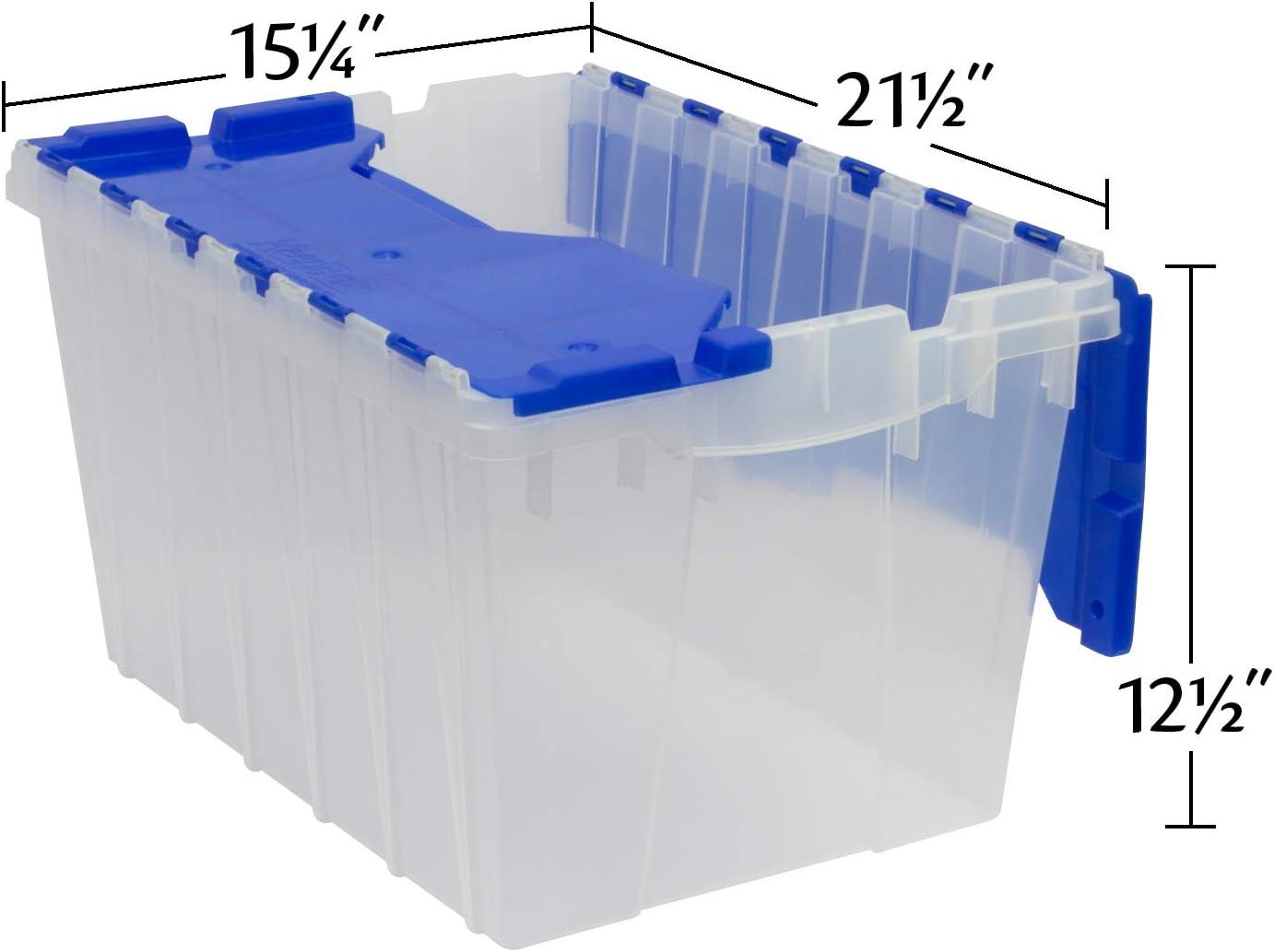 Akro-Mils 12 Gallon Clear Plastic Storage Container KeepBox File Box with Hinged Attached Lid and Rails for Hanging File Folders, 66486FILEB - Clear/Blue