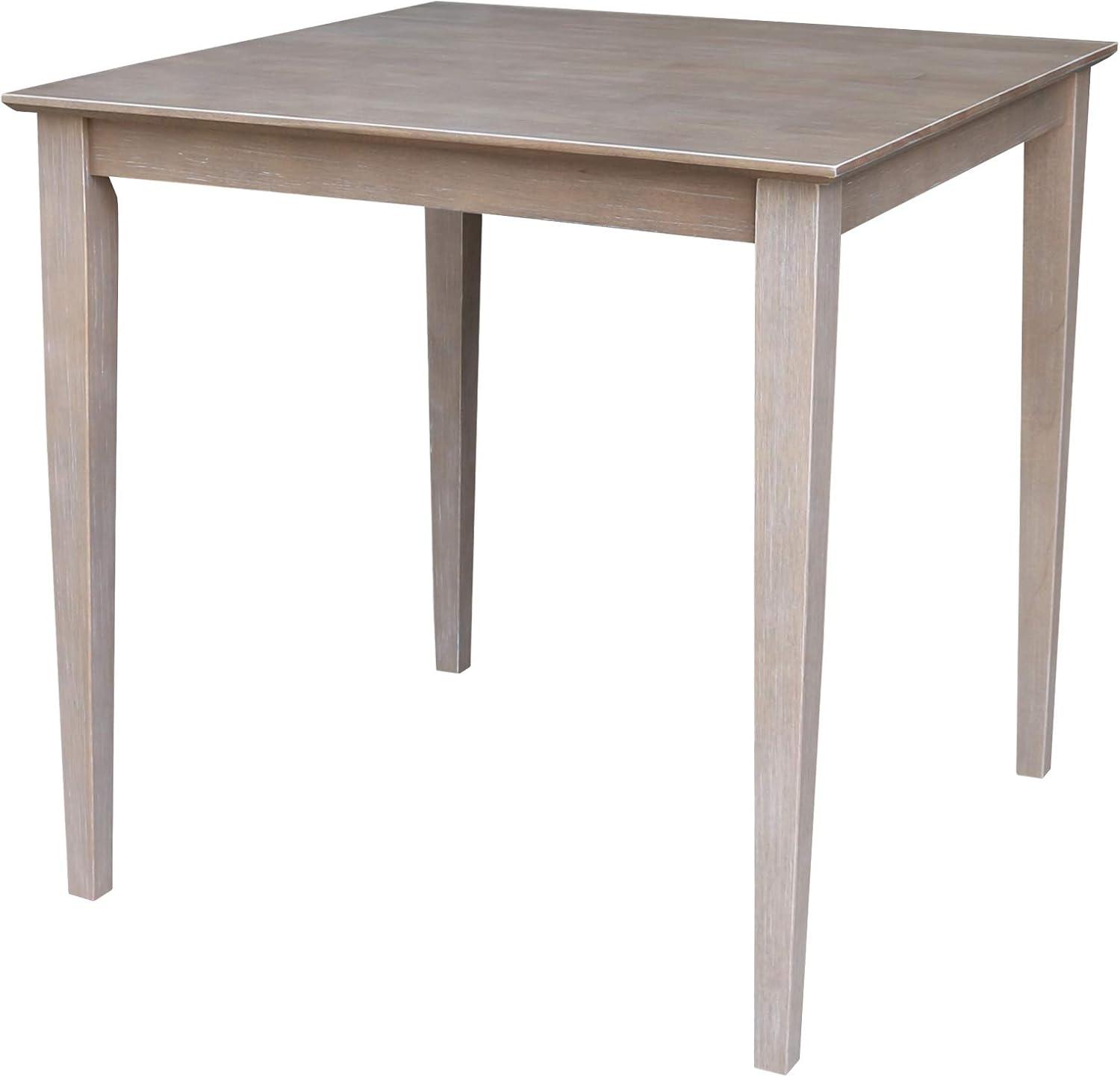 Solid Wood 30" X 30" Counter Height Table Washed Gray Taupe - International Concepts: Parawood, Square, Pedestal Base