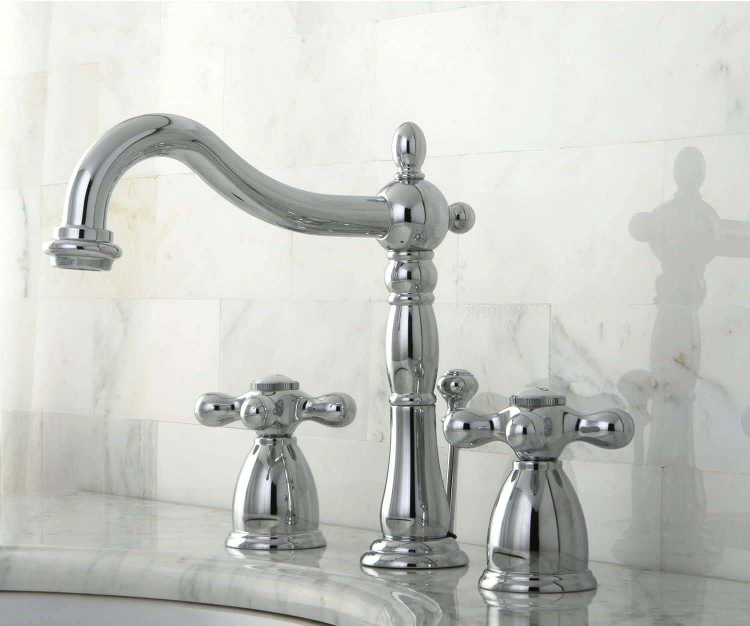 Kingston Brass Heritage Two-Handle 3-Hole Deck Mount Widespread Bathroom Faucet with Pop-Up Drain