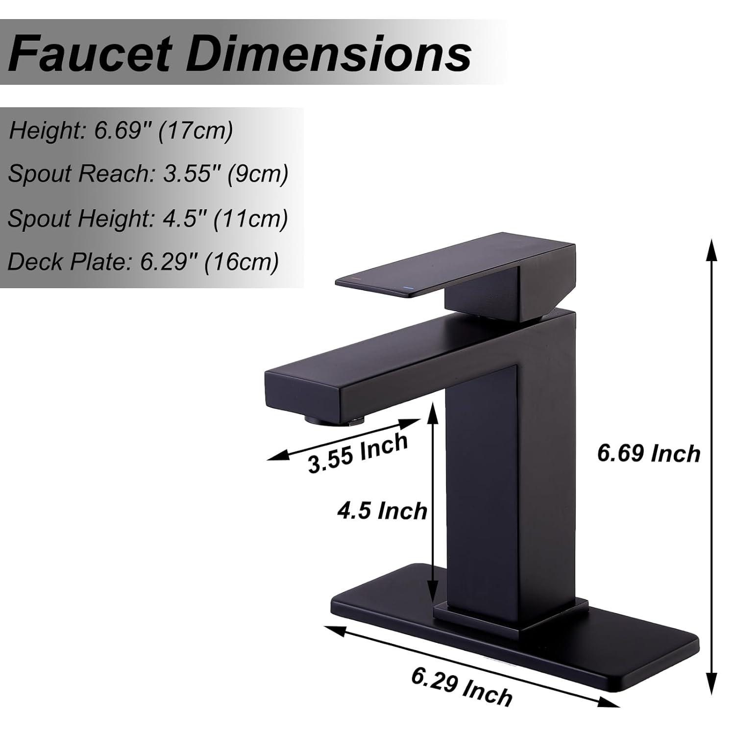 Matte Black Single Hole Bathroom Faucet,Vanity Faucet Modern Commercial RV with Deck Plate for 1 or 3 Hole, Single Handle Stainless Steel Bathroom Sink Faucet with Pop-up Drain