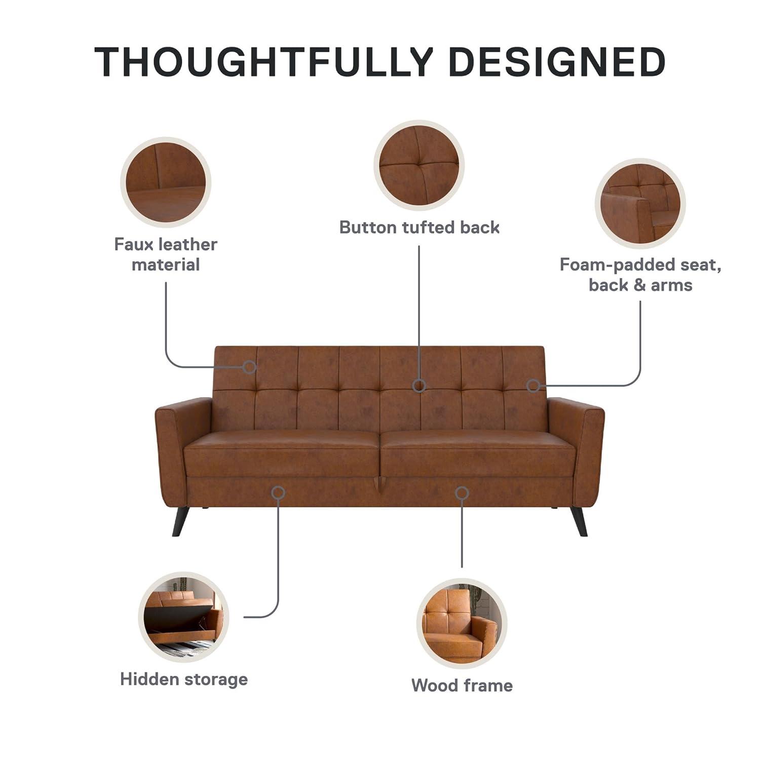 Dorel Home Products Parker Faux Leather Futon with Storage Camel