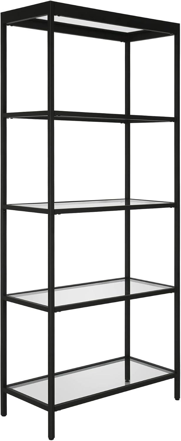 Alexis 70'' High Blackened Bronze Bookcase with Tempered Glass Shelves