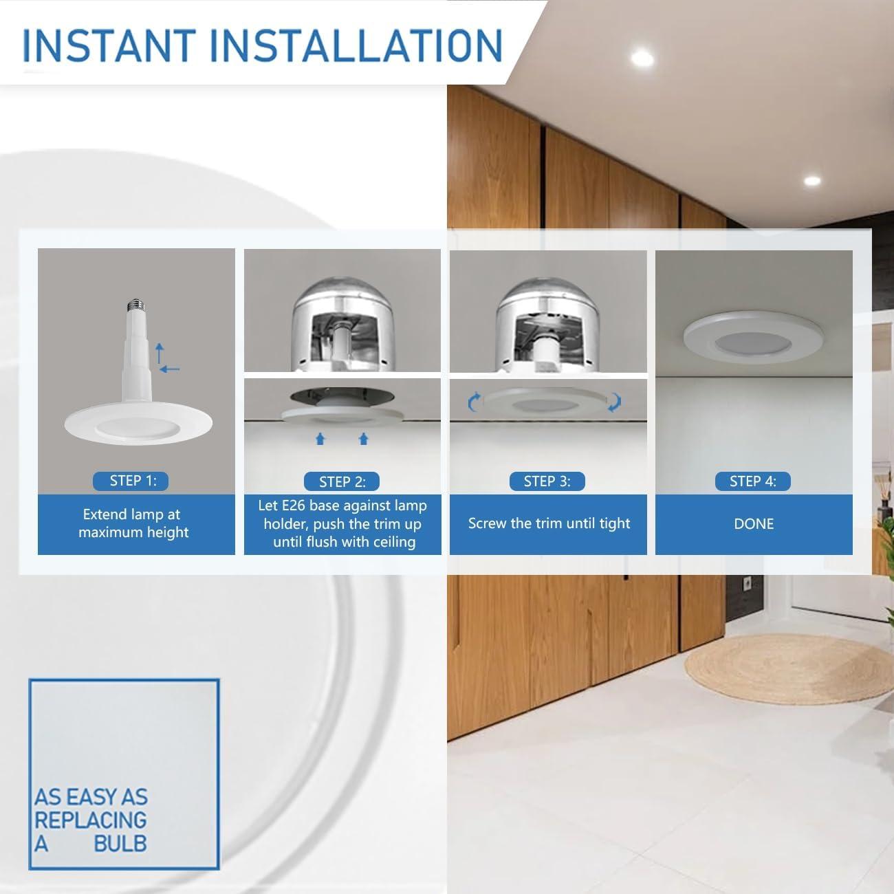 Jolux 6" Selectable 5CCT Adjustable LED Retrofit Recessed Lighting Kit for Easy Remodel Installation