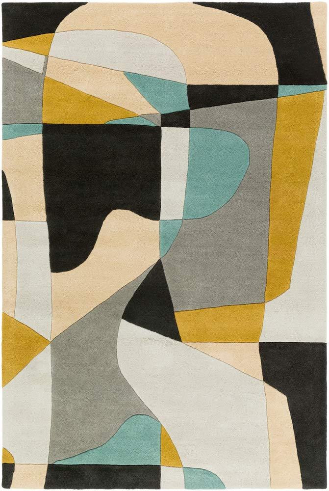 Gaye Geometric Handmade Tufted Wool Gray/Khaki/Teal Area Rug