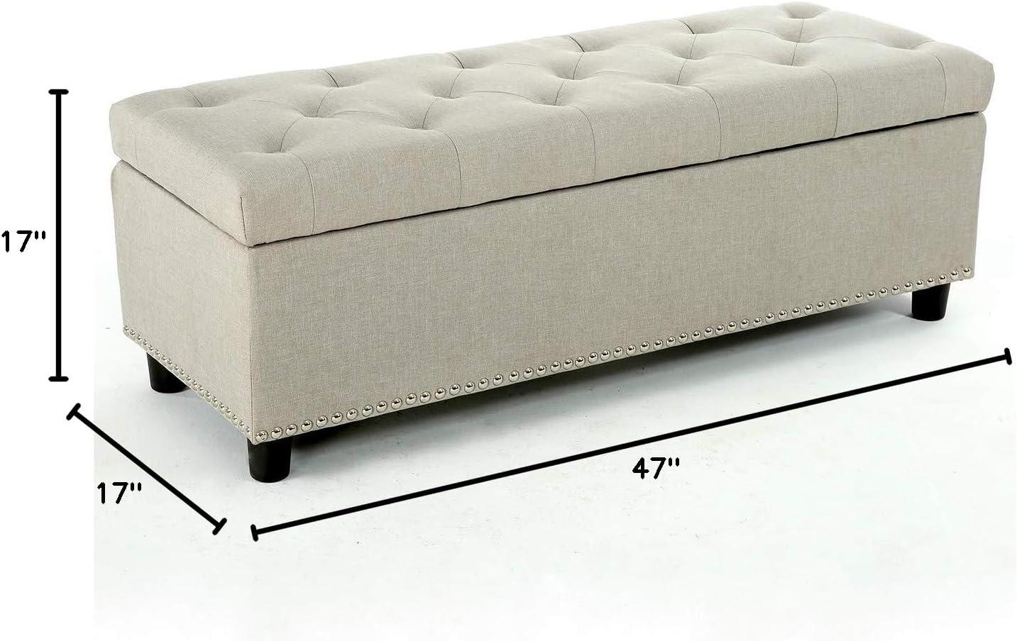 BELLEZE Button-Tufted Linen Storage Ottoman Bench - Brentwood (Dark Gray)