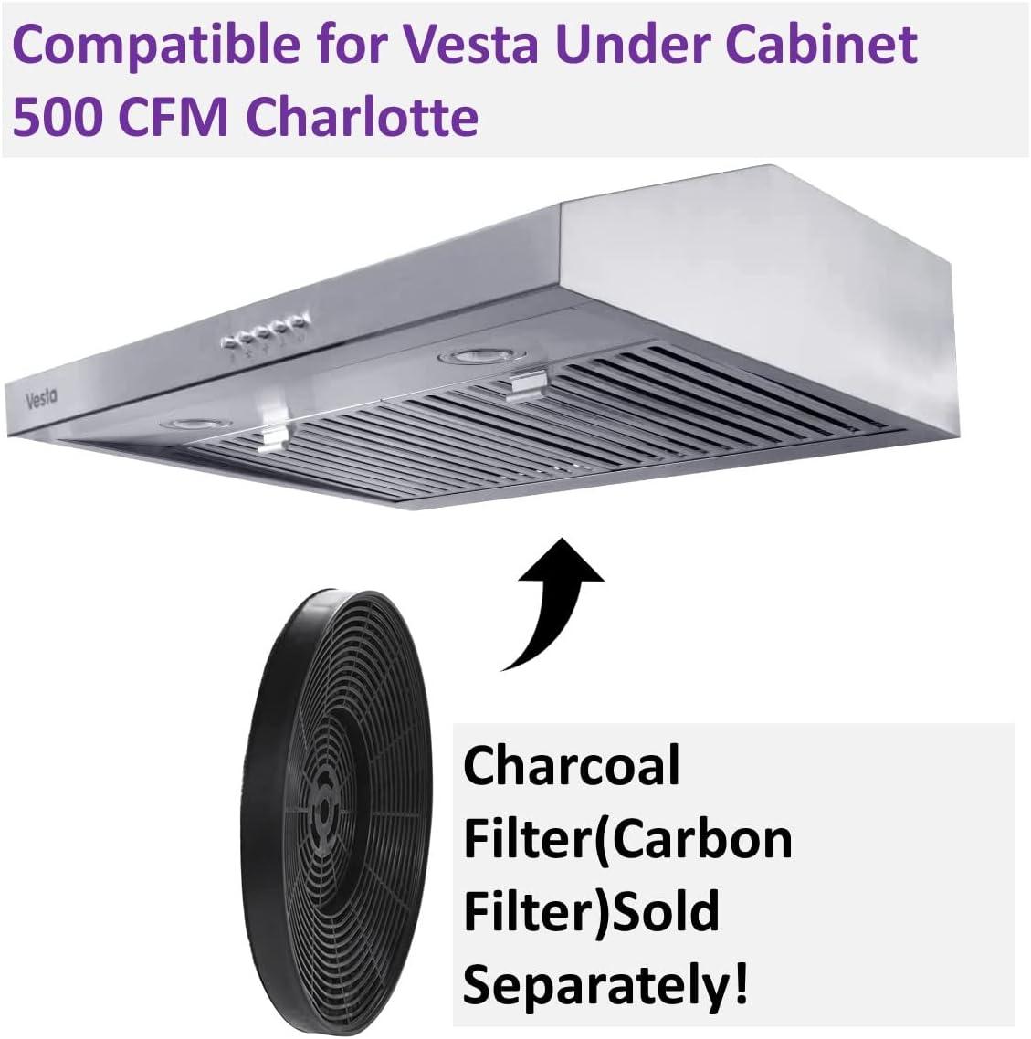 Vesta Charlotte 500cfm Under Cabinet Range Hood With 3 Levels Of Speed, Mechanical Buttons Control, Dishwasher Friendly Baffle Filters, Flexible Vent Connectors, Long LED Stripe