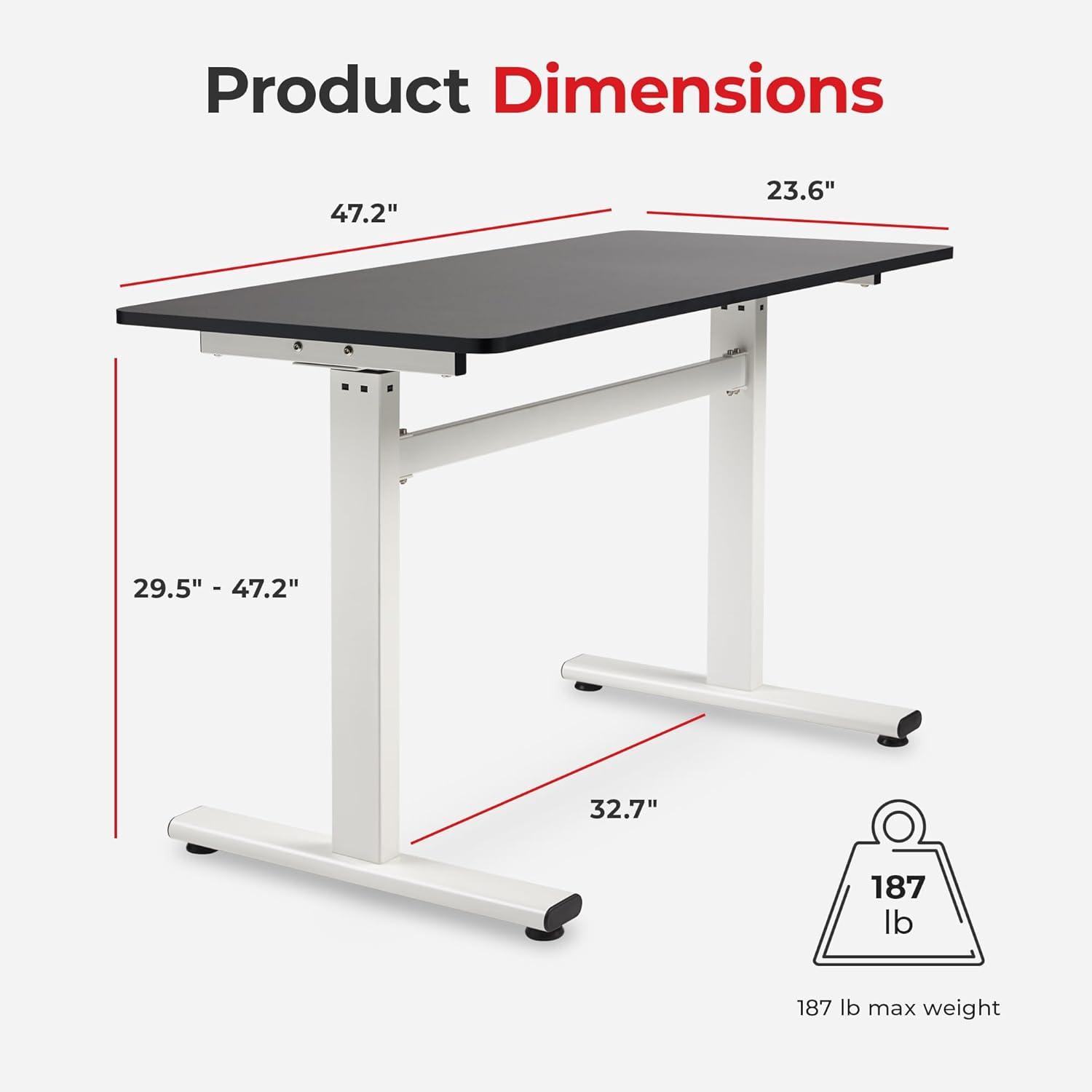 Sunny Health & Fitness Air-Drive Standing Desk with Cordless Air Lift - White