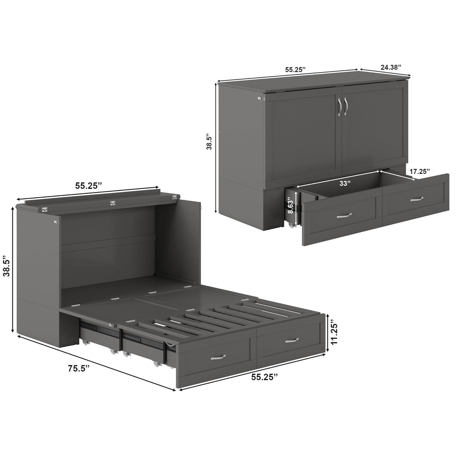 AFI Hamilton Full Solid Wood Murphy Bed Chest with Built-In Charger in Gray