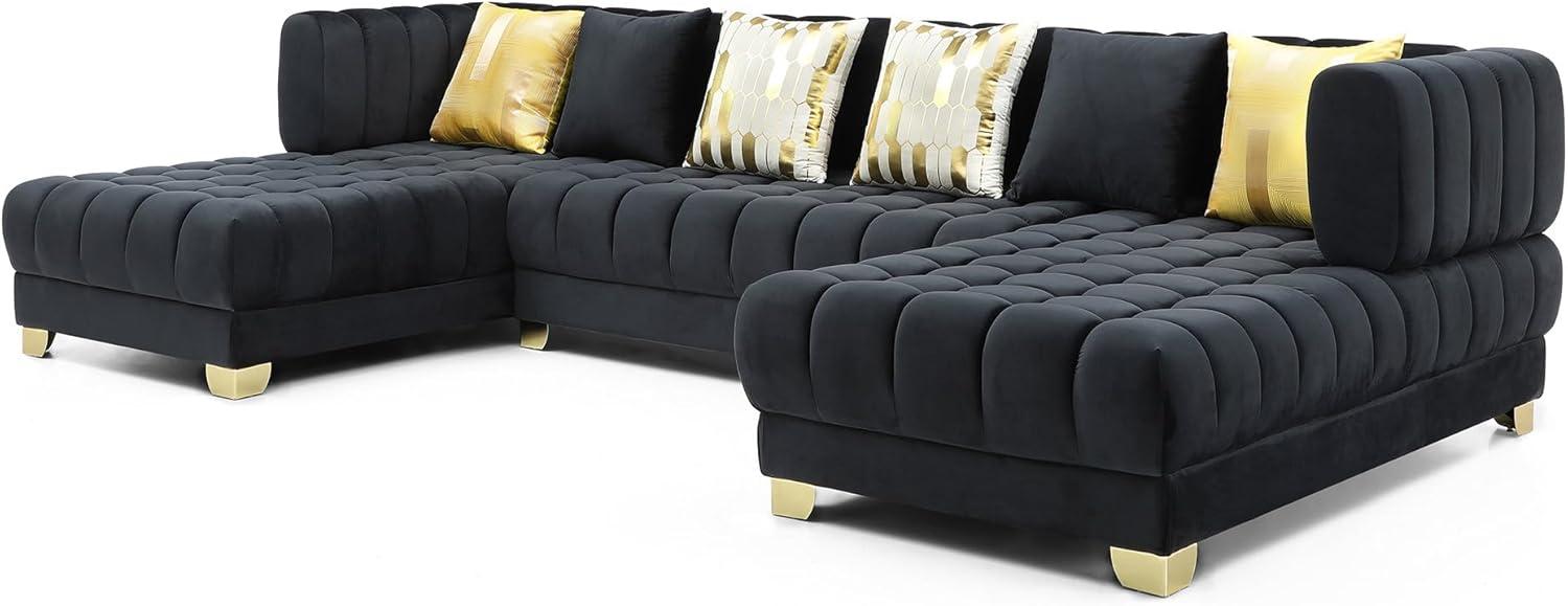 Better Home Products Marigold U-Shaped Velvet Sectional Sofa in Black