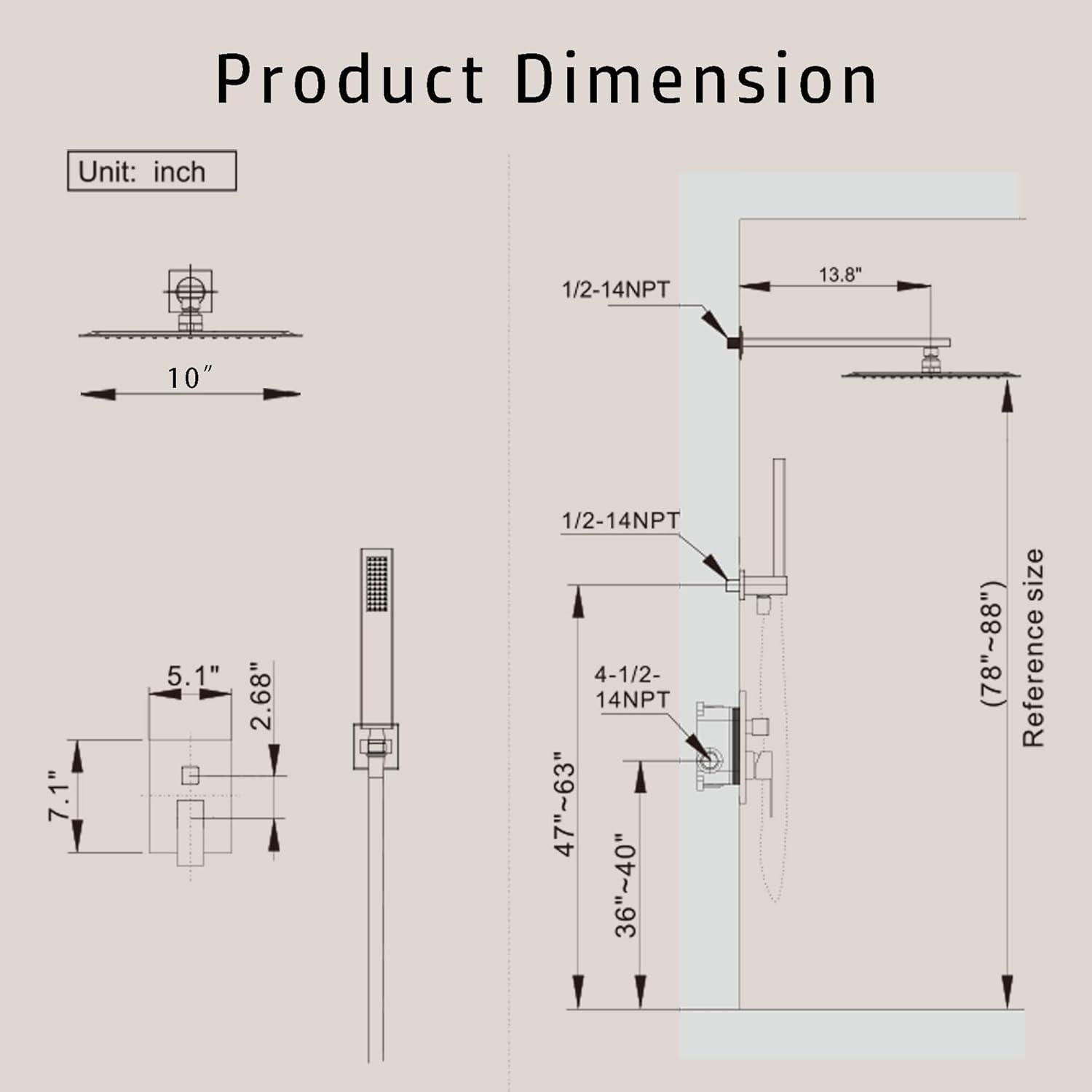 Brushed Gold 10-Inch Rainfall Shower System with Handheld Spray