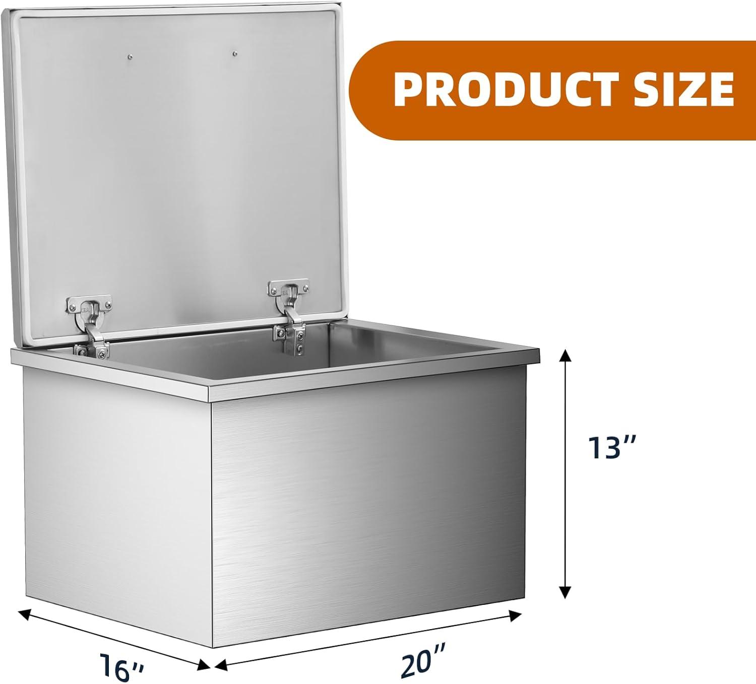 Stainless Steel 46.7QT Drop-In Ice Chest with Hinged Cover