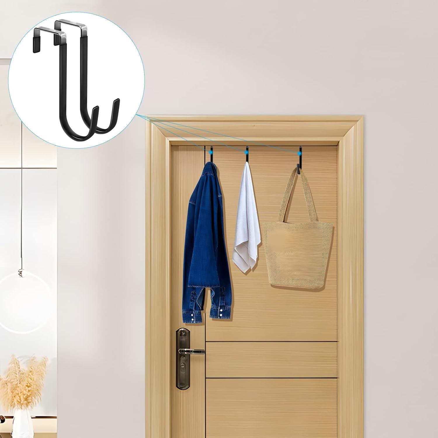 Over The Door Hooks, 4 Pack Upgraded Long Door Hangers Hooks with Rubber Prevent Scratches Heavy Duty Organizer Hooks for Hanging Clothes, Towels, Hats, Coats, Bags Black
