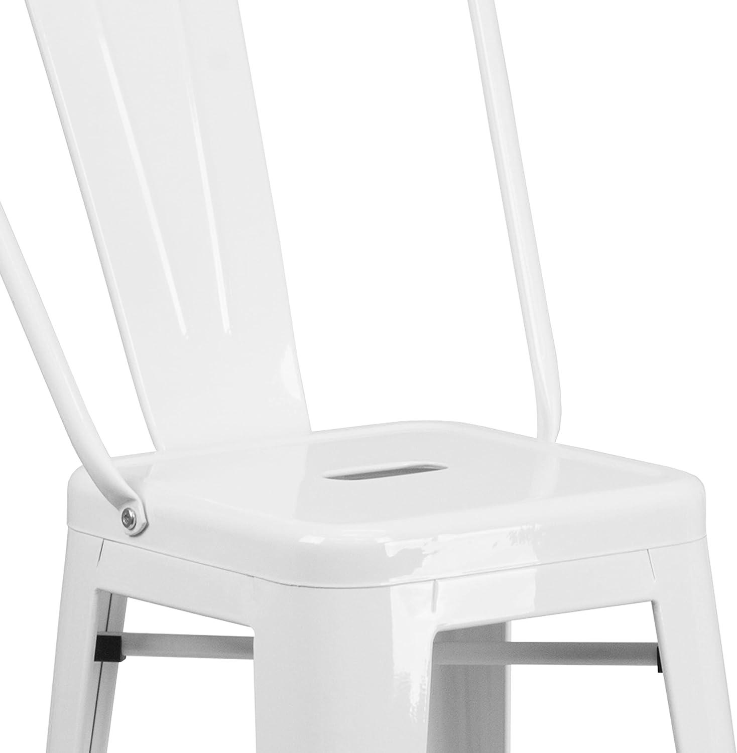 Merrick Lane White 30" High Metal Bar Height Stool with Removable Back for Indoor-Outdoor Use