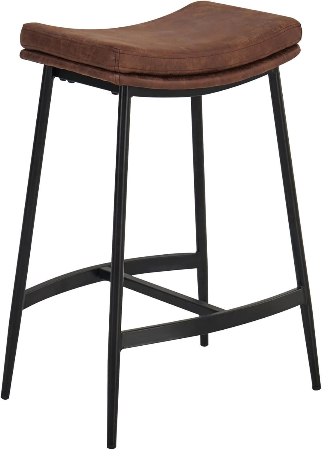 Upholstered Counter Height Metal Barstool Vintage Brown/Matte Black - Nathan James: Faux Leather, Modern Farmhouse Kitchen, 275 lbs Limit