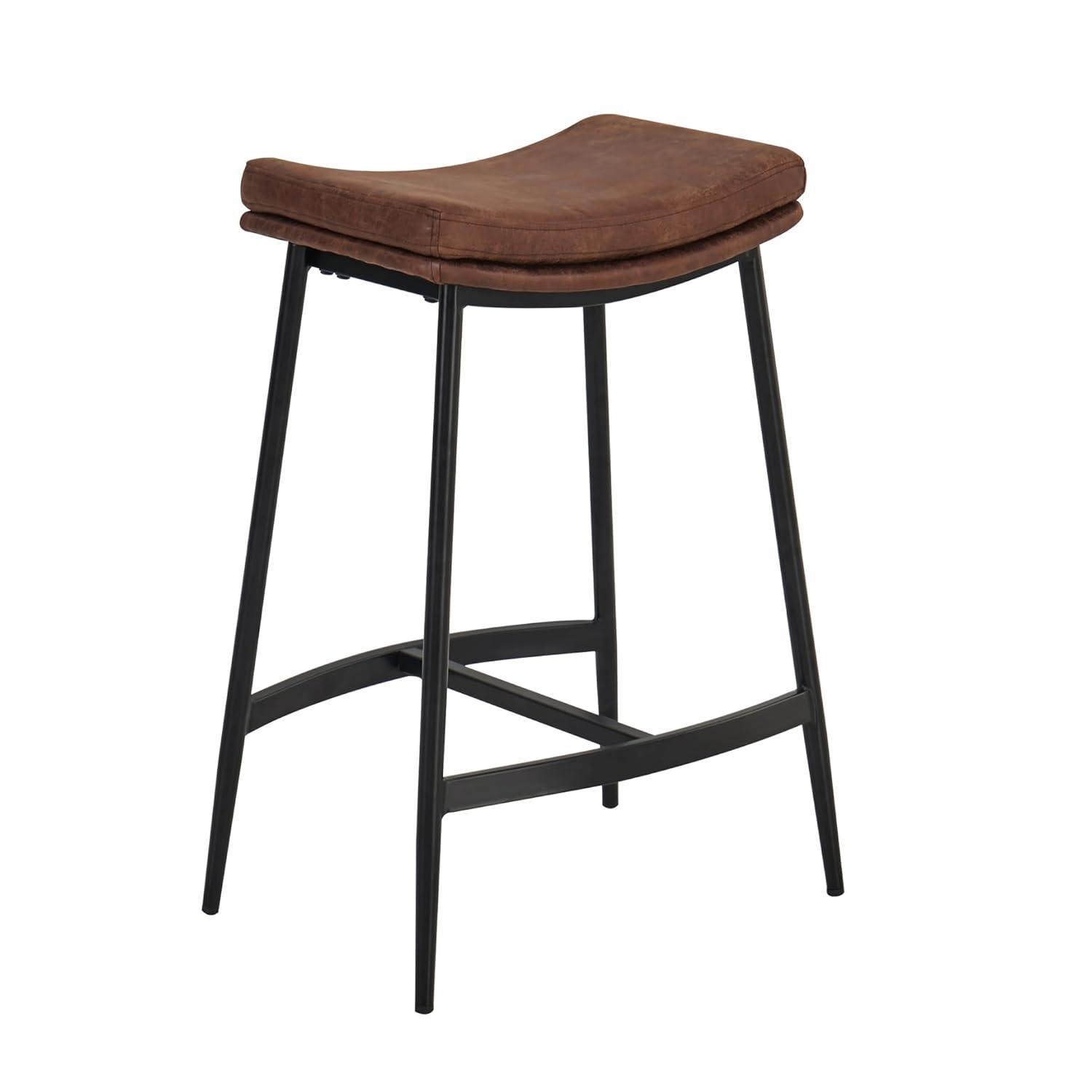 Upholstered Counter Height Metal Barstool Vintage Brown/Matte Black - Nathan James: Faux Leather, Modern Farmhouse Kitchen, 275 lbs Limit