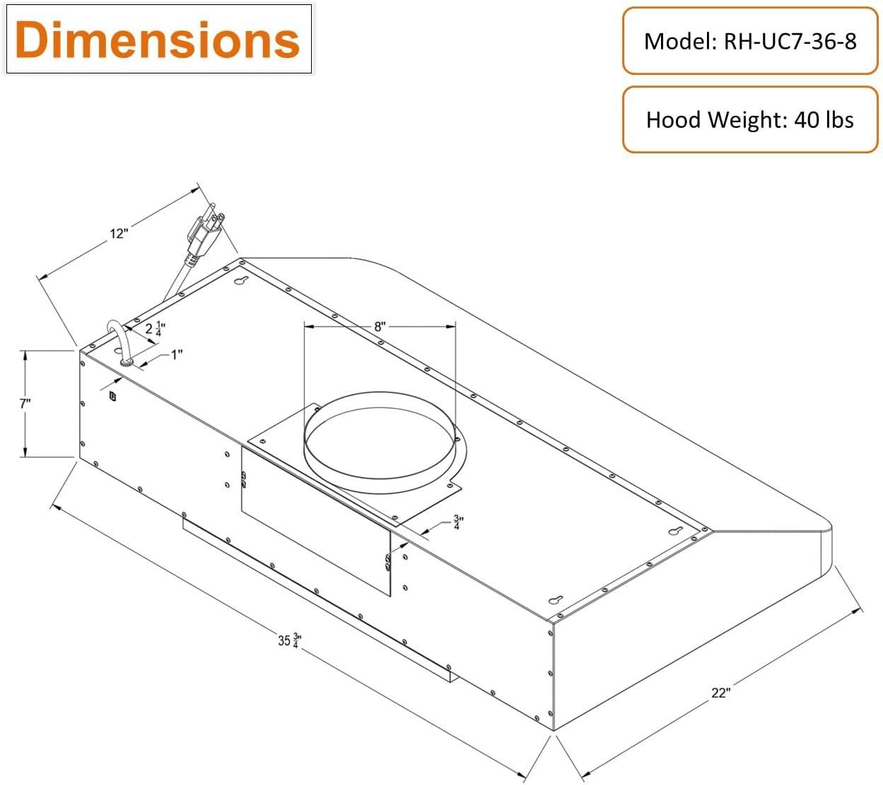 Awoco 36'' Stainless Steel Under Cabinet Range Hood with Remote Control