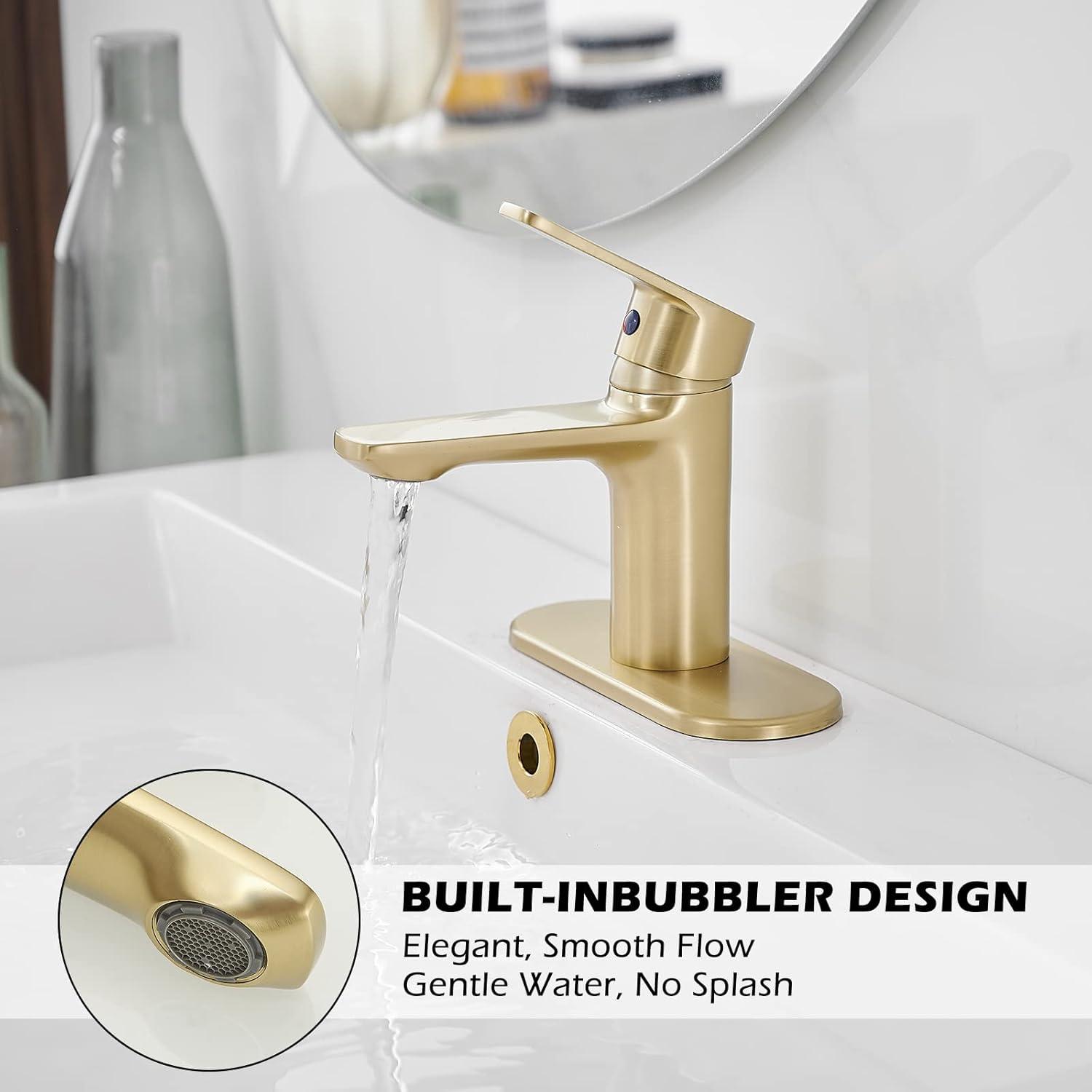 Brushed Gold Modern Brass Single Handle Bathroom Faucet