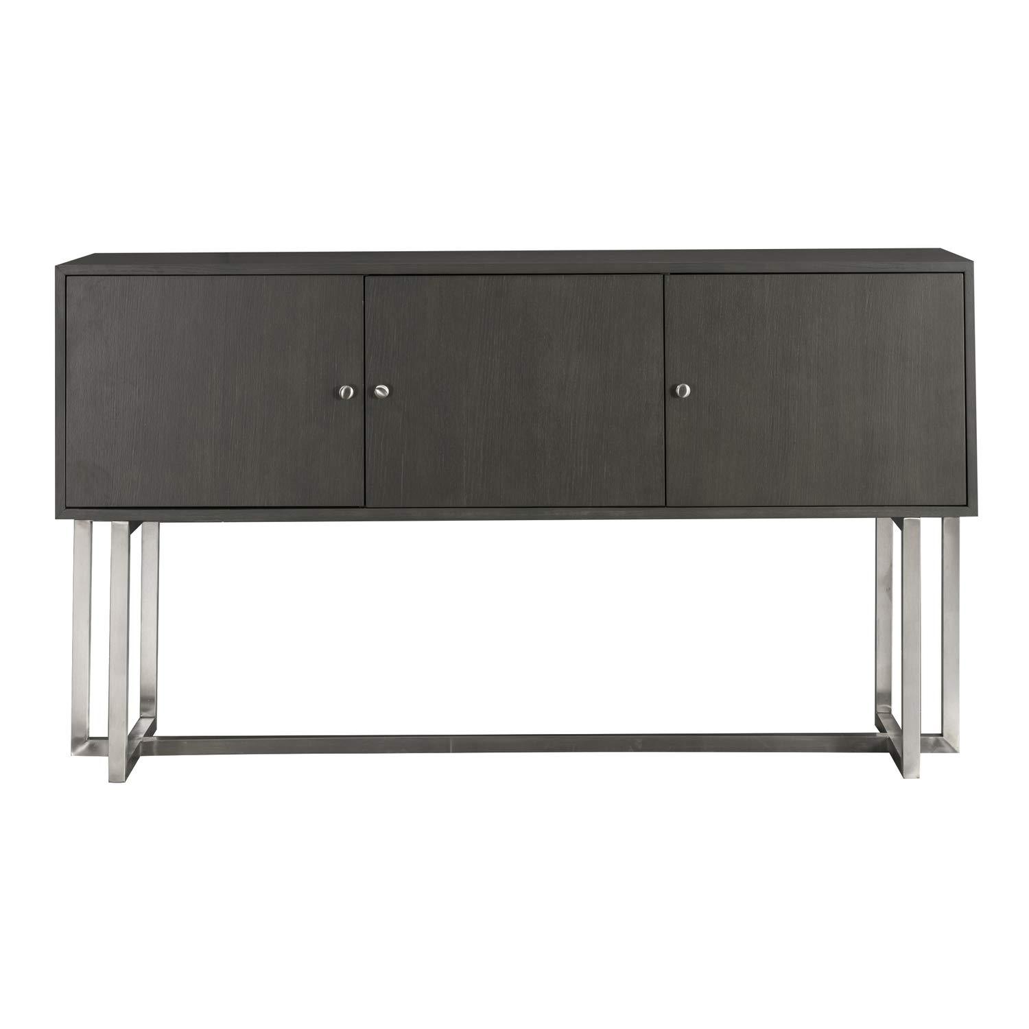 Armen Living Prague Modern Stainless Steel Storage Console Table in Gray