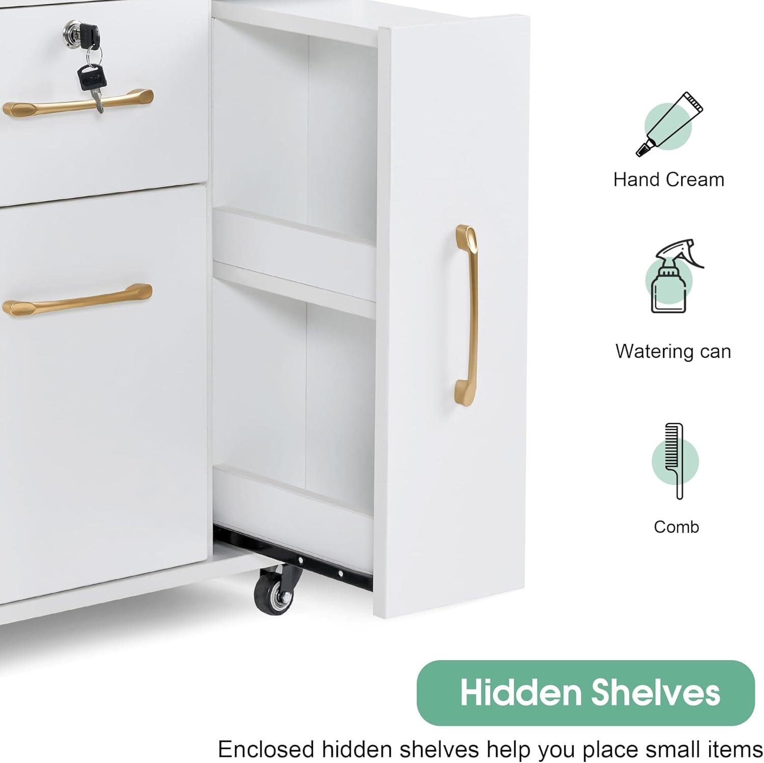 BarberPub Salon Trolley Makeup Organizer with Drawer and Cabinet