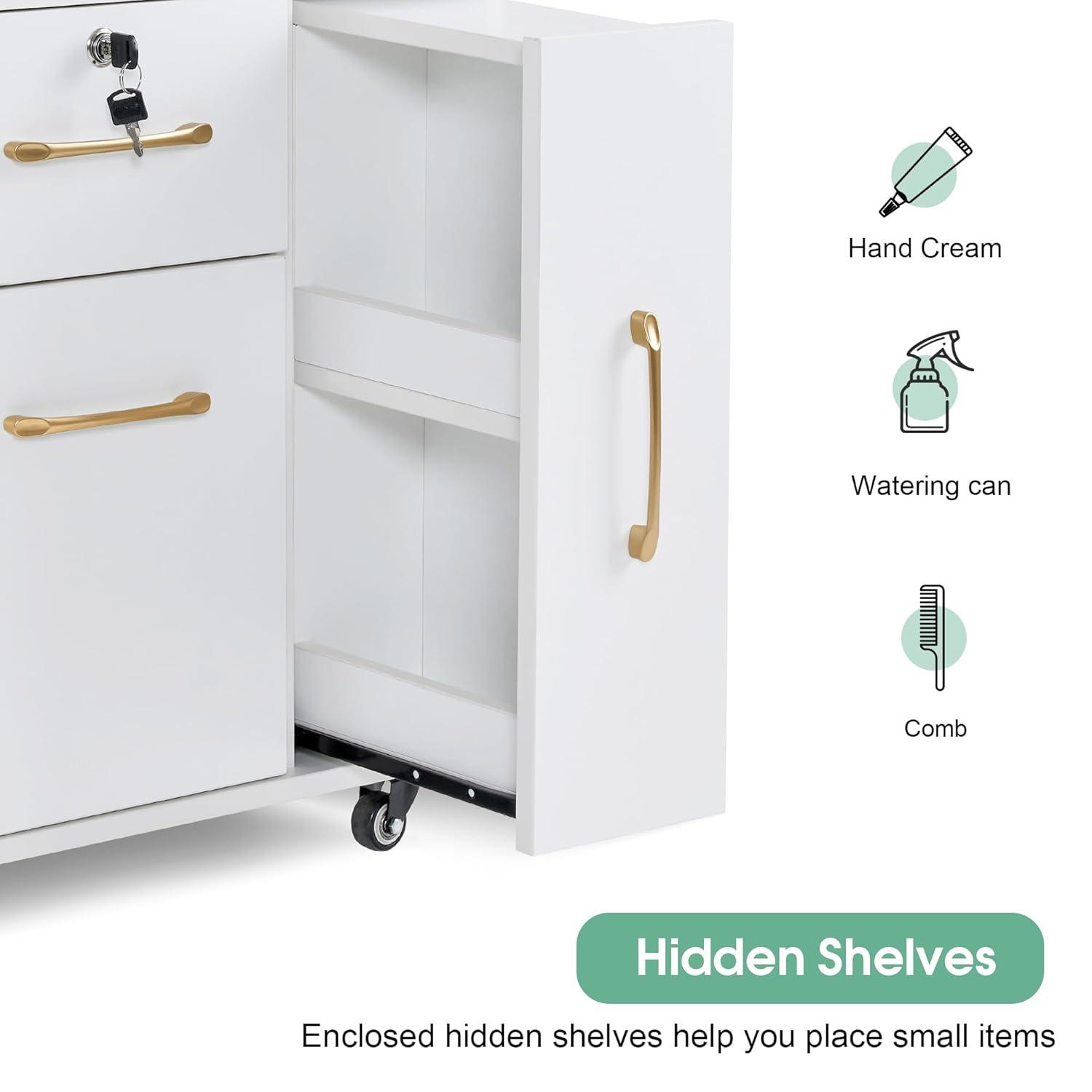 BarberPub Salon Trolley Makeup Organizer with Drawer and Cabinet