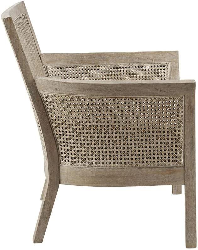 Madison Park Paulie Accent Chair Cream/Reclaimed Natural: Upholstered Wingback, Rubberwood Frame