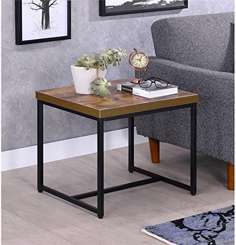 Contemporary Style Rectangular Wood and Metal End Table Brown and Black - Saltoro Sherpi