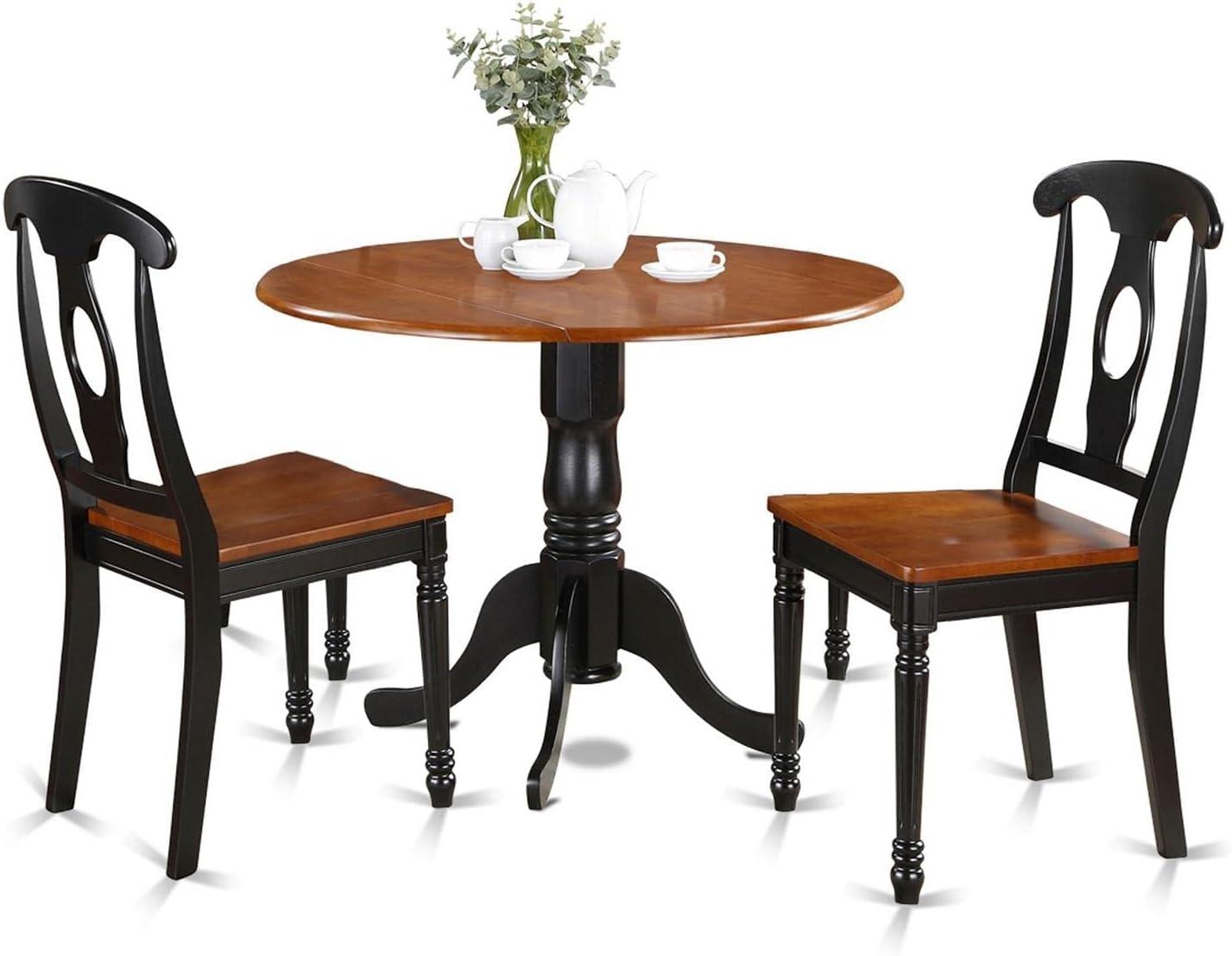 East West Furniture DLKE3-BCH-W 3 Piece Dining Set Contains a Round Dining Table with Dropleaf and 2 Kitchen Chairs, 42x42 Inch, Black & Cherry
