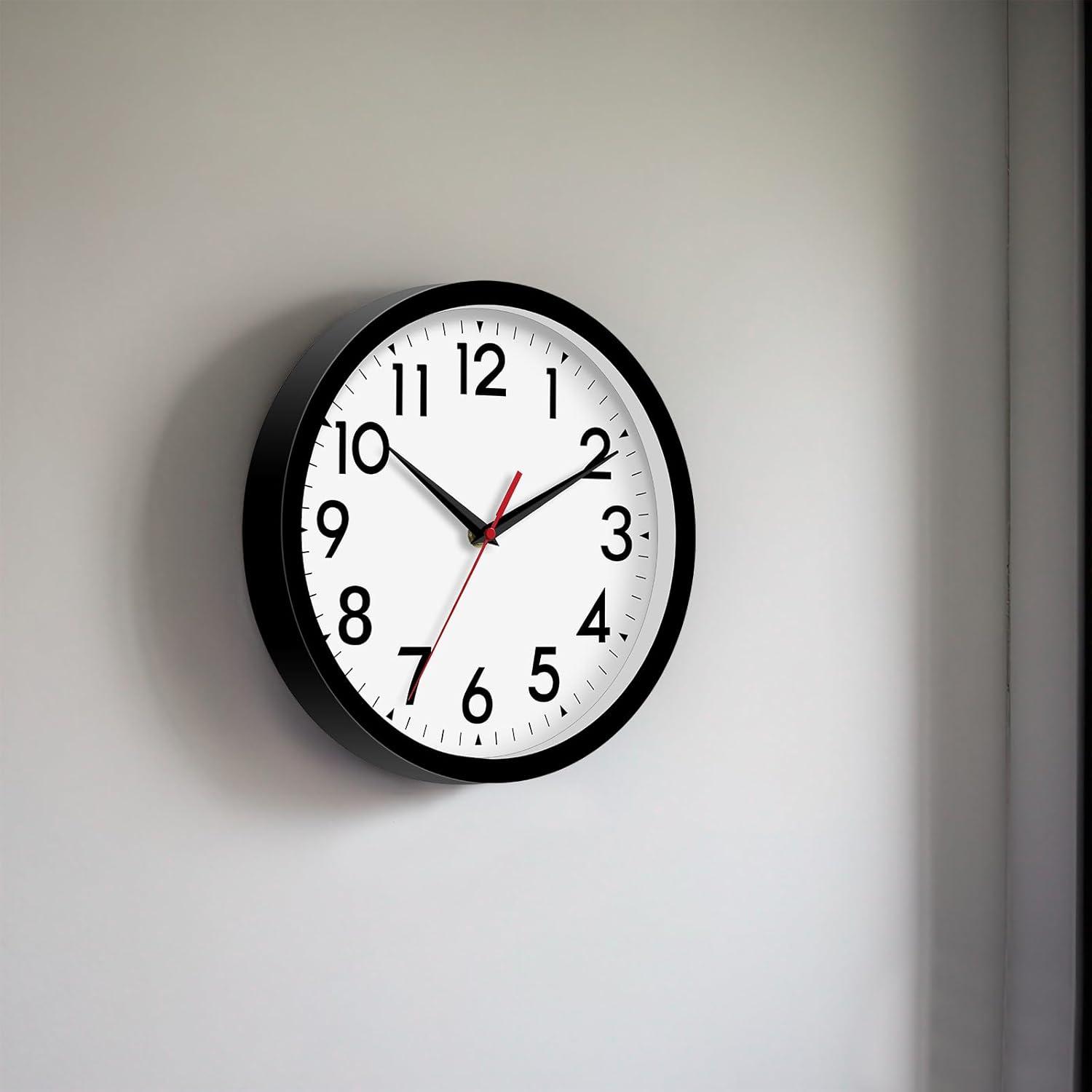 YEHOOM Wall Clock 10 Inch Silent Non-Ticking Modern Clocks Battery Operated - Analog Small Classic for Office, Home, Bathroom, Kitchen, Bedroom, School, Living Room(Black)