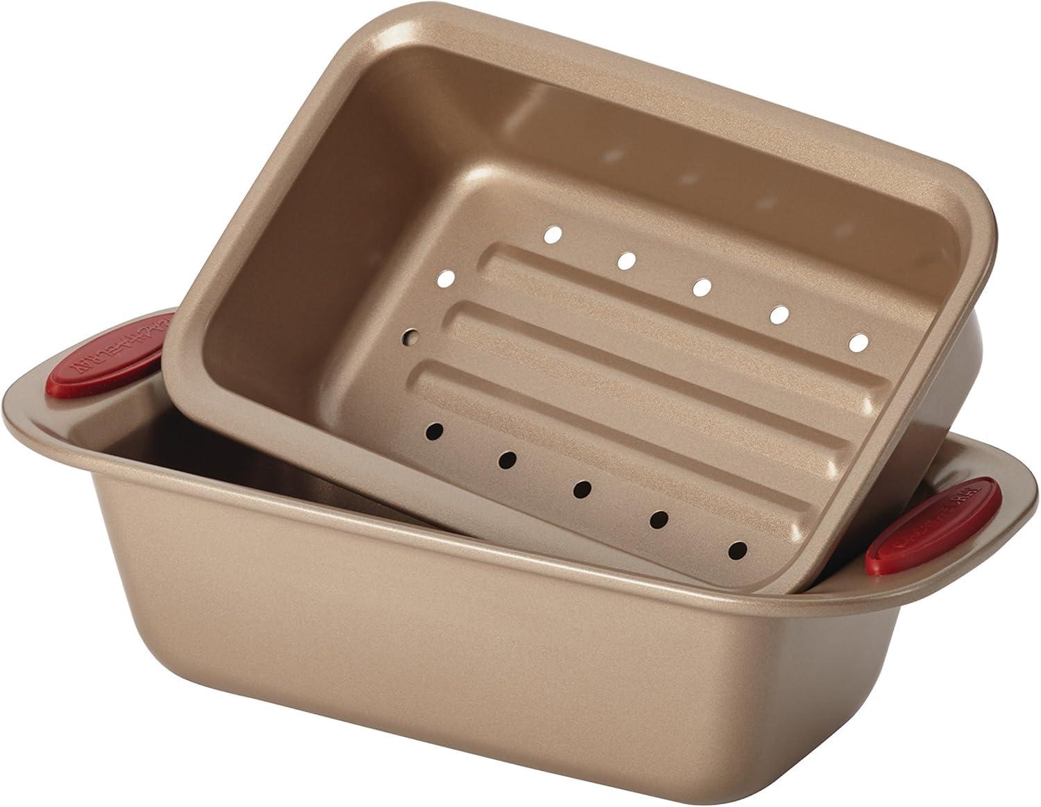 Rachael Ray Cucina Nonstick Bakeware Baking Pans Set, 10 Piece, Latte Brown and Cranberry Red