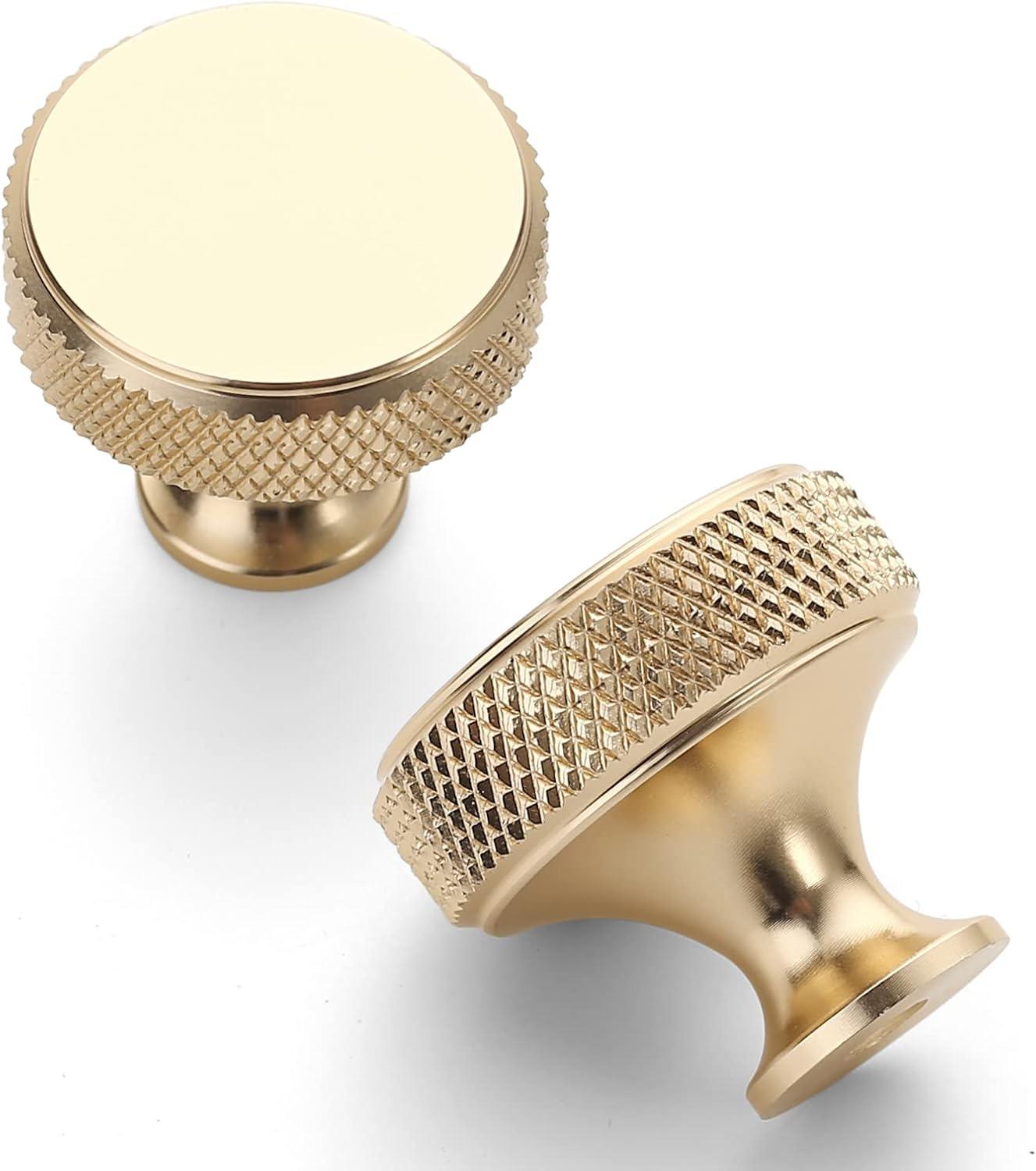 10-Pack Brushed Gold Round Knurled Cabinet Knobs