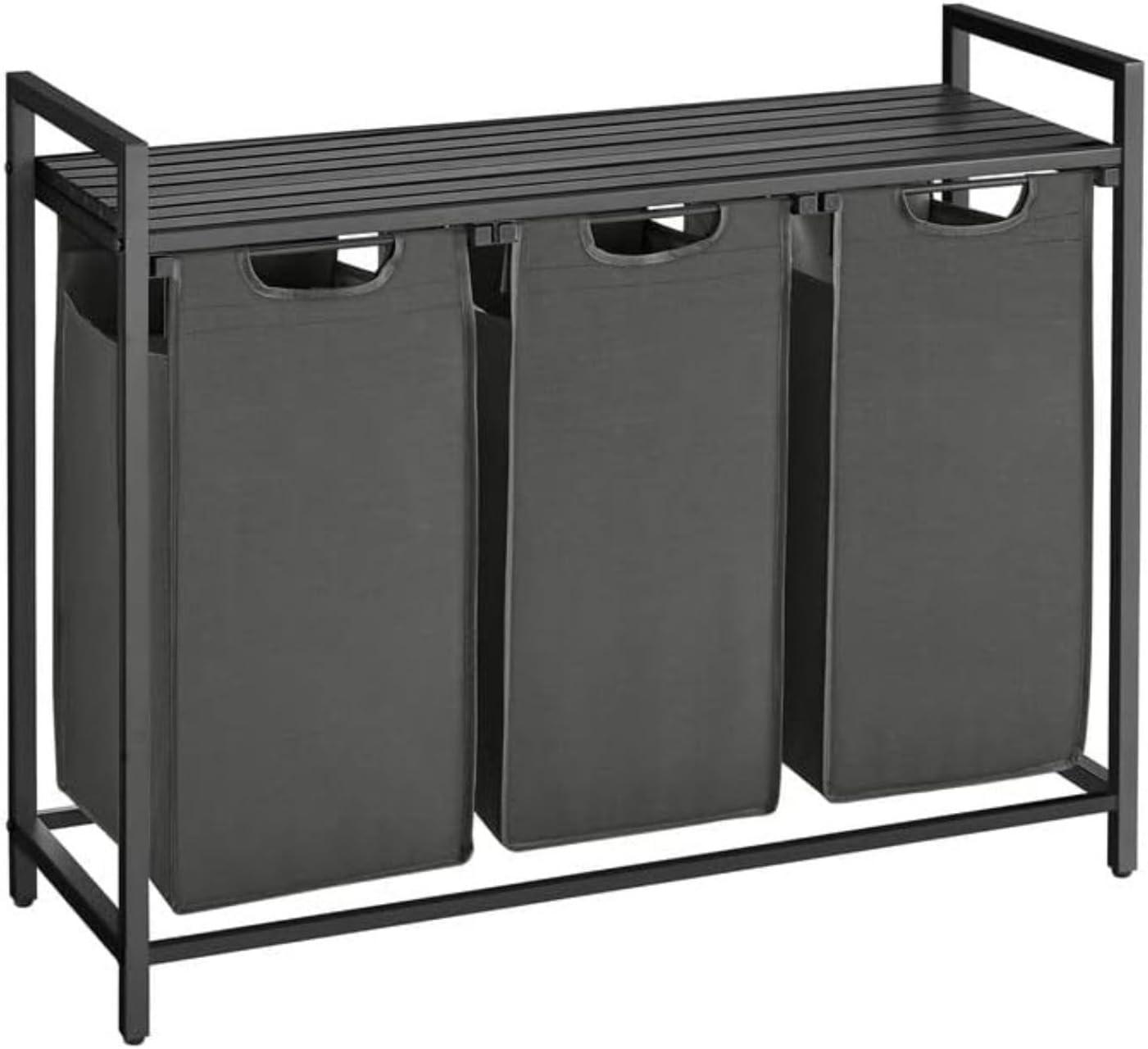 Black and Gray Modern Metal Frame Laundry Sorter with Removable Bags