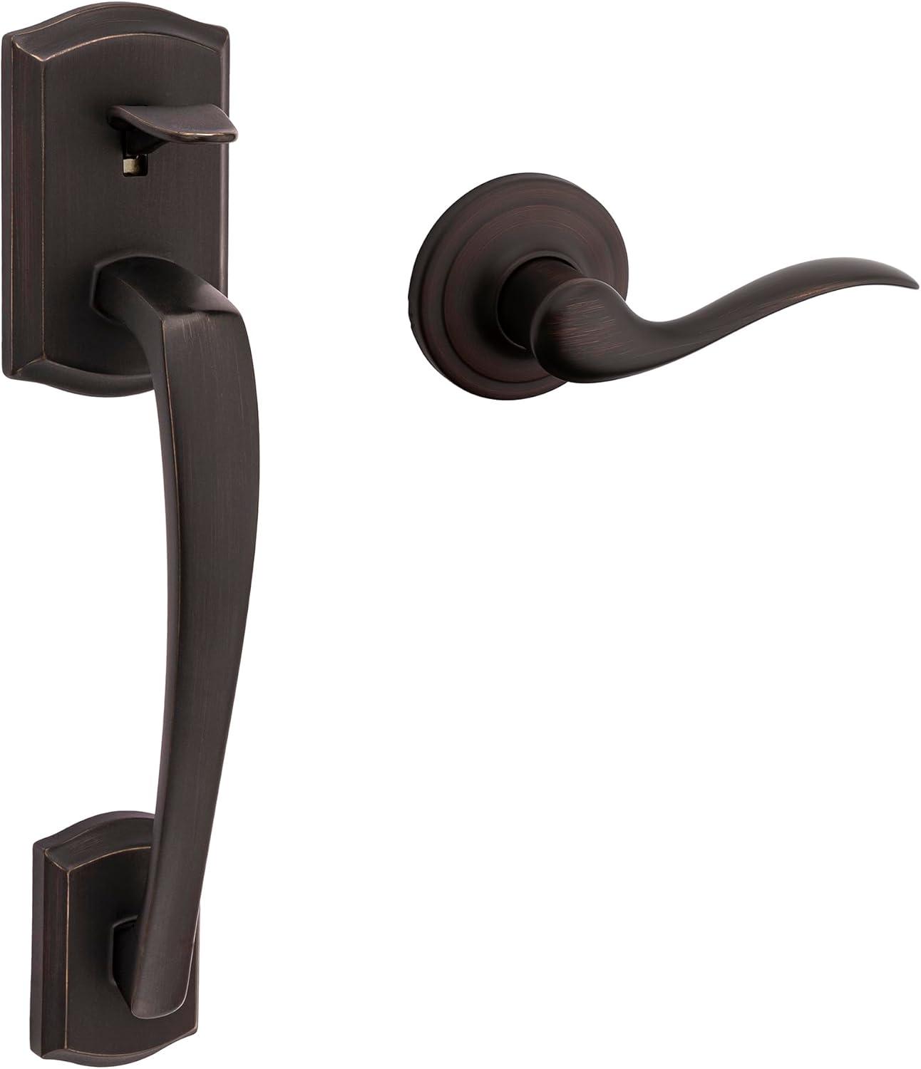 Kwikset Prescott Door Handleset Only with Tustin Door Handle in Venetian Bronze