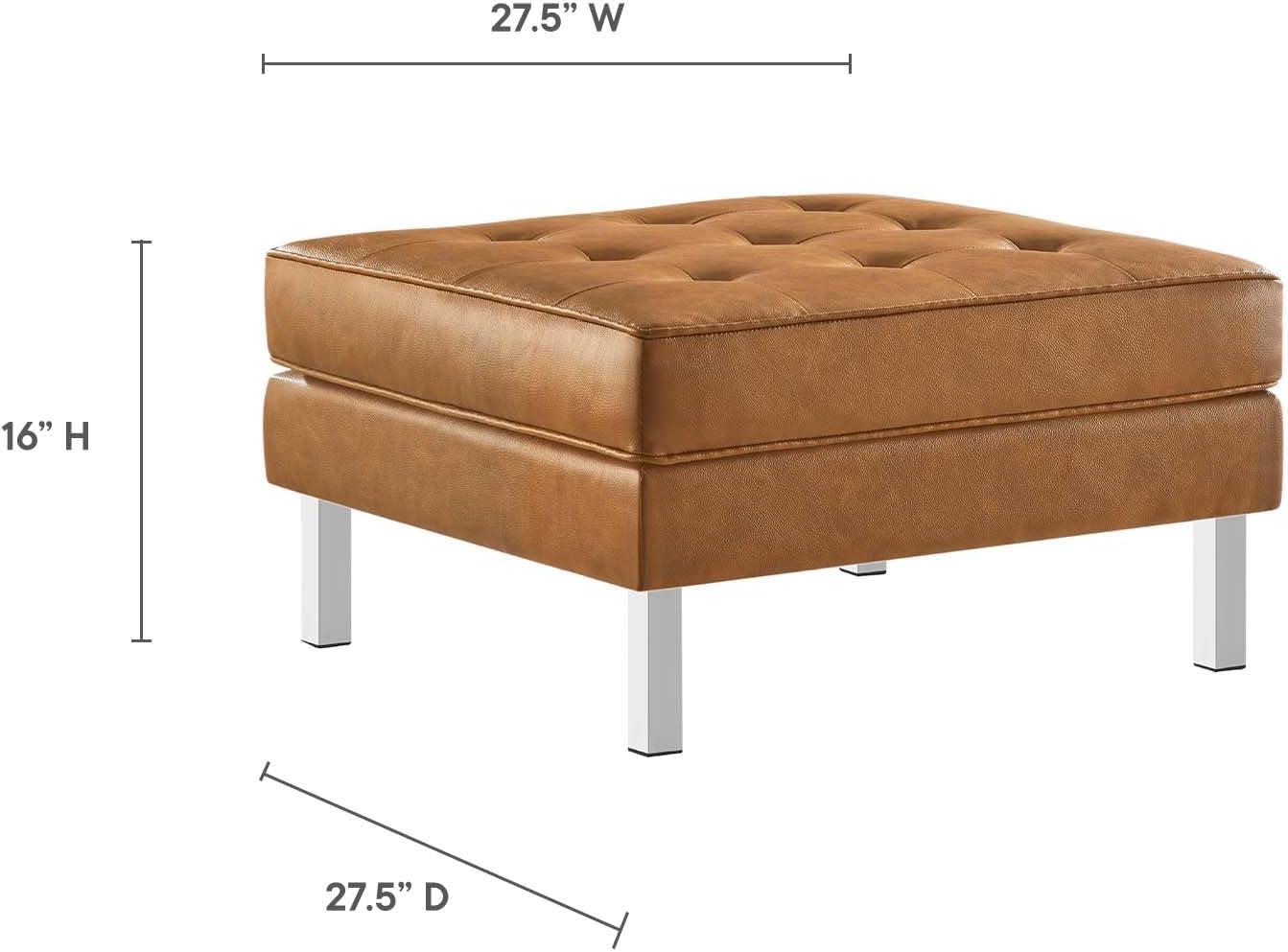 Loft Tufted Upholstered Faux Leather Ottoman Silver/Tan - Modway