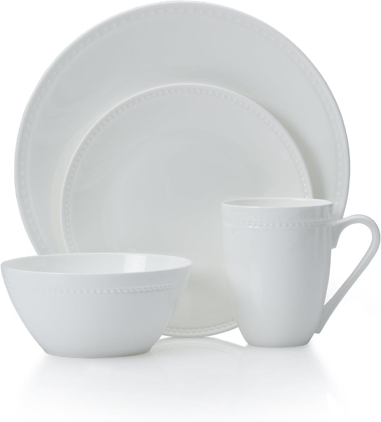 White Porcelain 16-Piece Dinnerware Set with Embossed Design