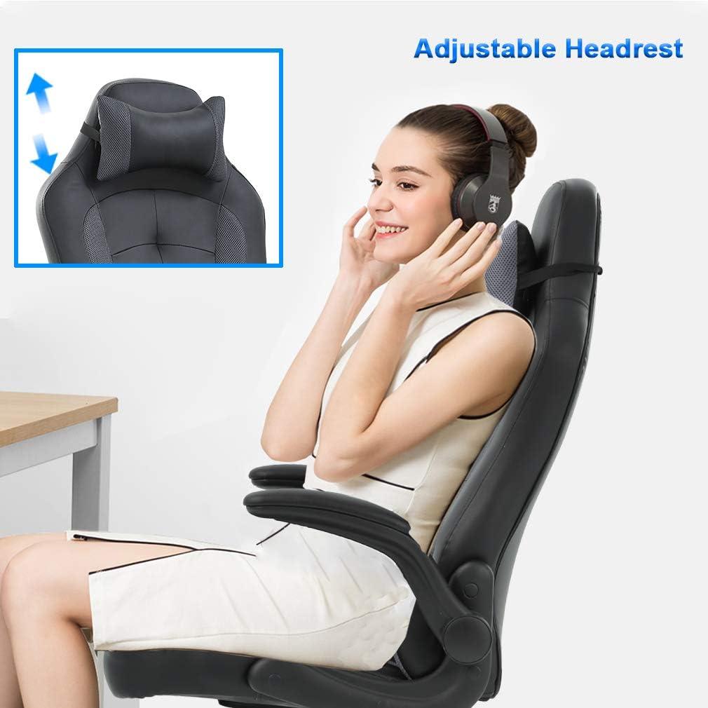 FDW PC Gaming Chair Ergonomic Office Chair Desk Chair with Lumbar Support Flip Up Arms Headrest PU Leather Executive High Back Computer Chair