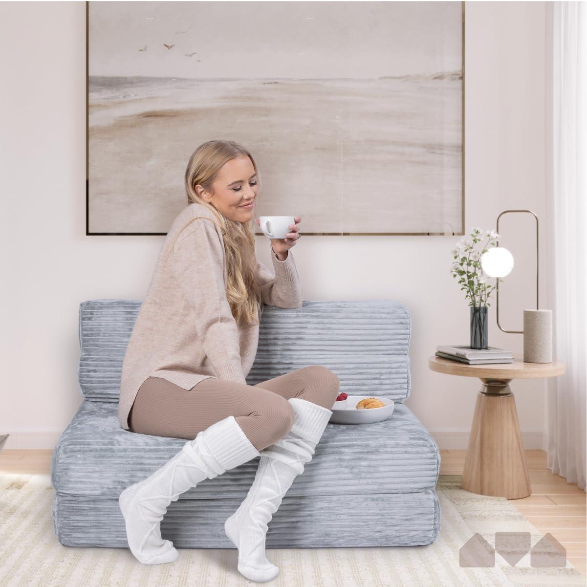 Milliard Tri Folding Sofa Mattress, Memory Foam Foldable Mattress with Ultra Soft & Washable Ribbed Fur Cover, Twin Size (75" x 38" x 6")