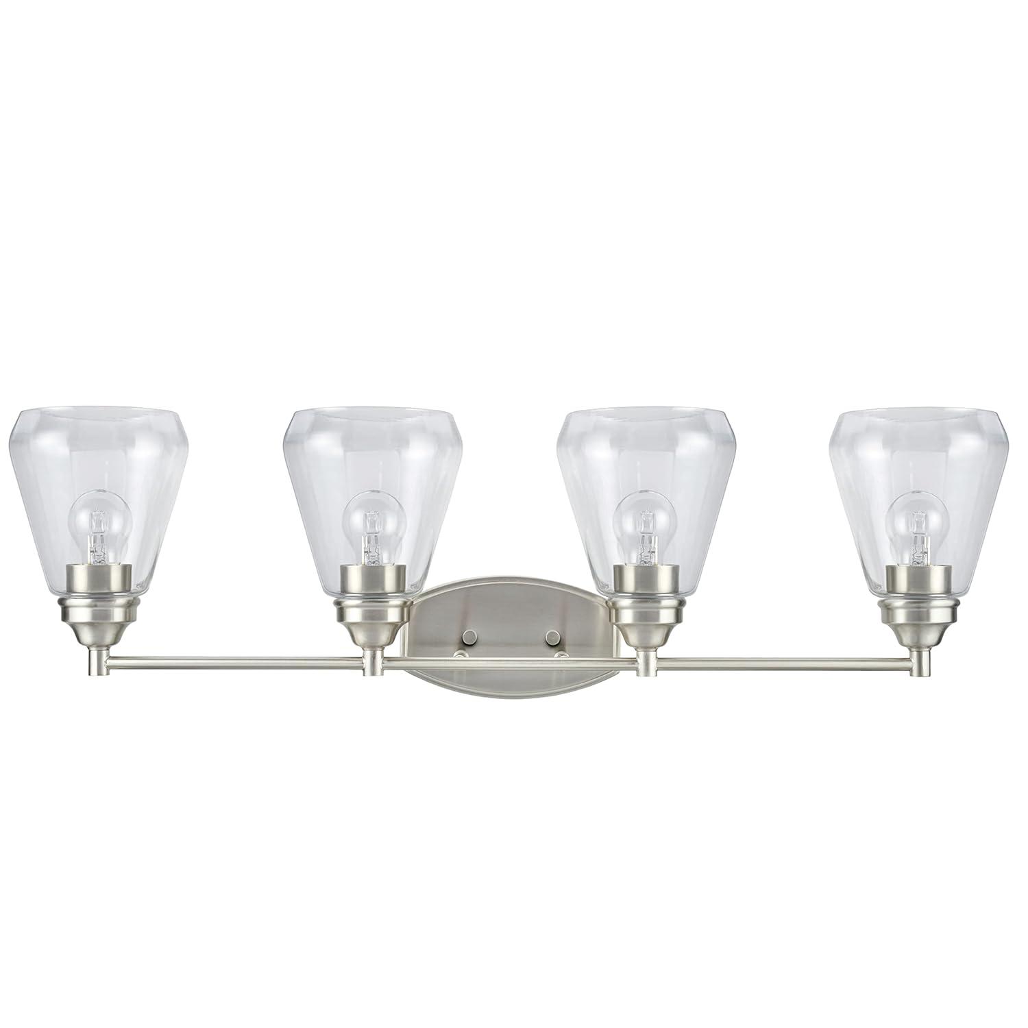 Aspen Creative 62122-1, Four-Light Metal Bathroom Vanity Wall Light Fixture, 34" Wide, Transitional Design in Satin Nickel with Clear Glass Shade