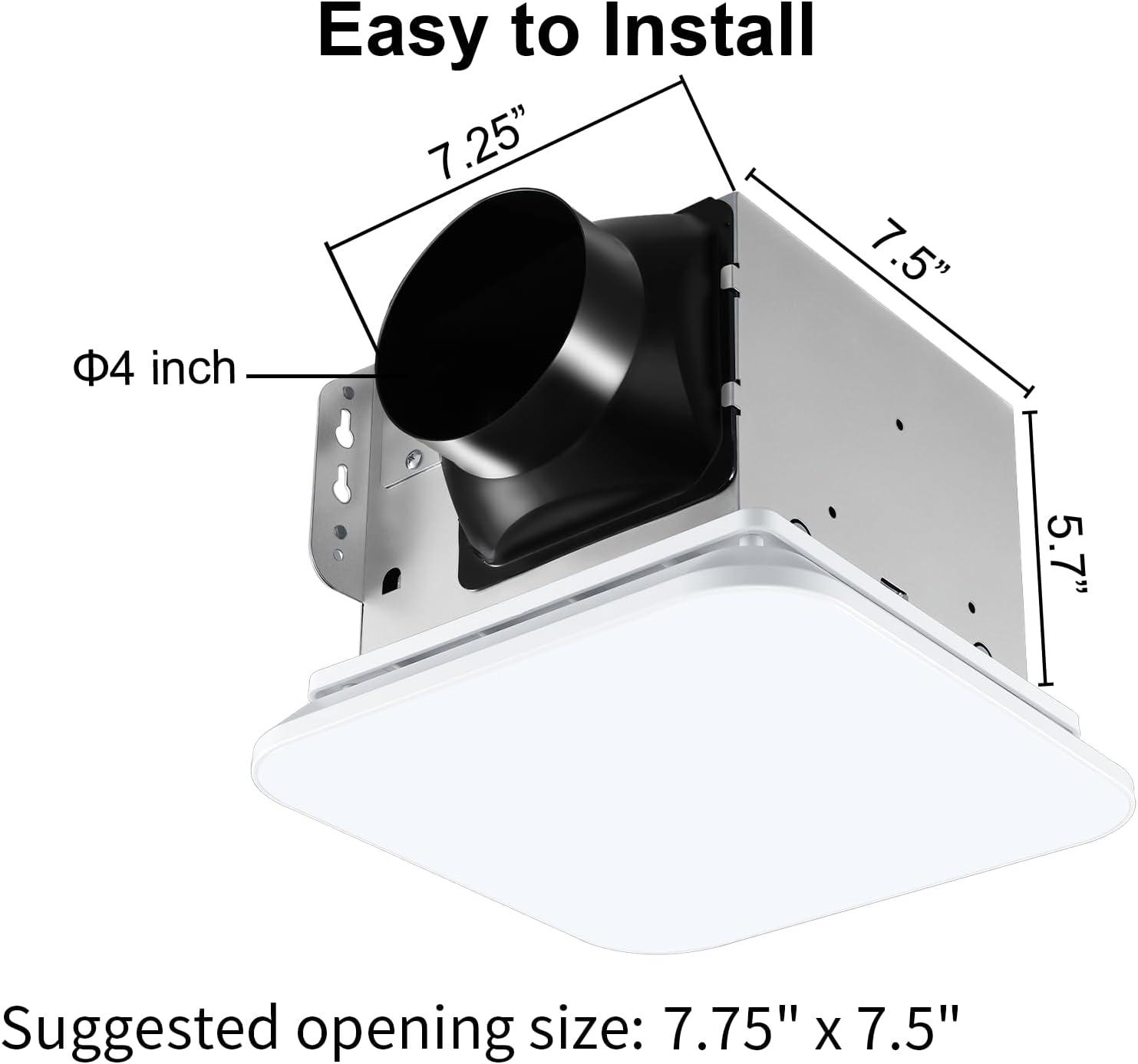 Bathroom Exhaust Fan with Light 110 CFM Quiet with Color Change, 3000K/4000K/5500K 1000LM Household Ventilation Fan Light Combo, Energy Saving Ceiling Mount Bathroom Extractor, Memory Function