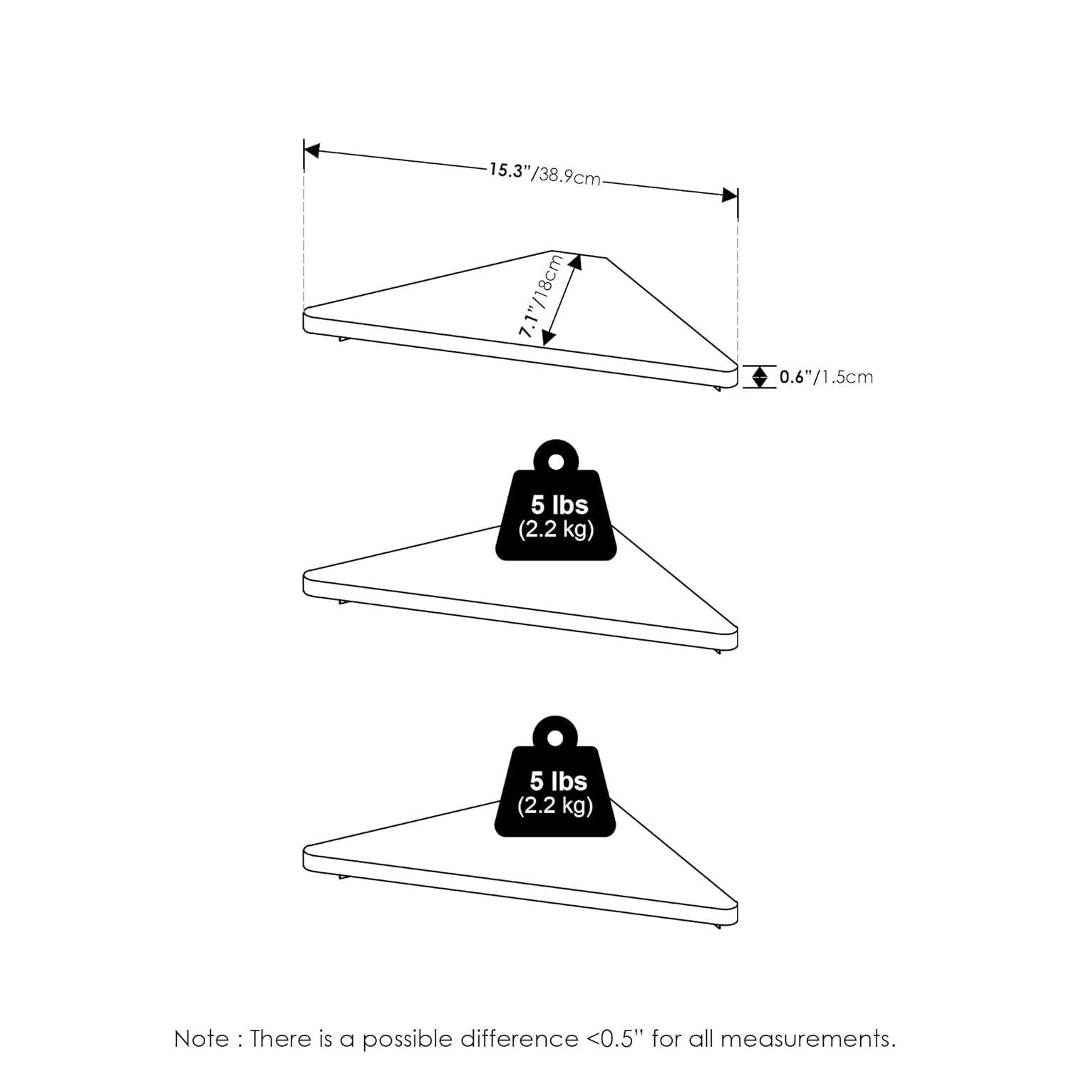 Furinno Triangle Corner Floating Shelves, Wall Mount Display Shelf, White, Set of 3
