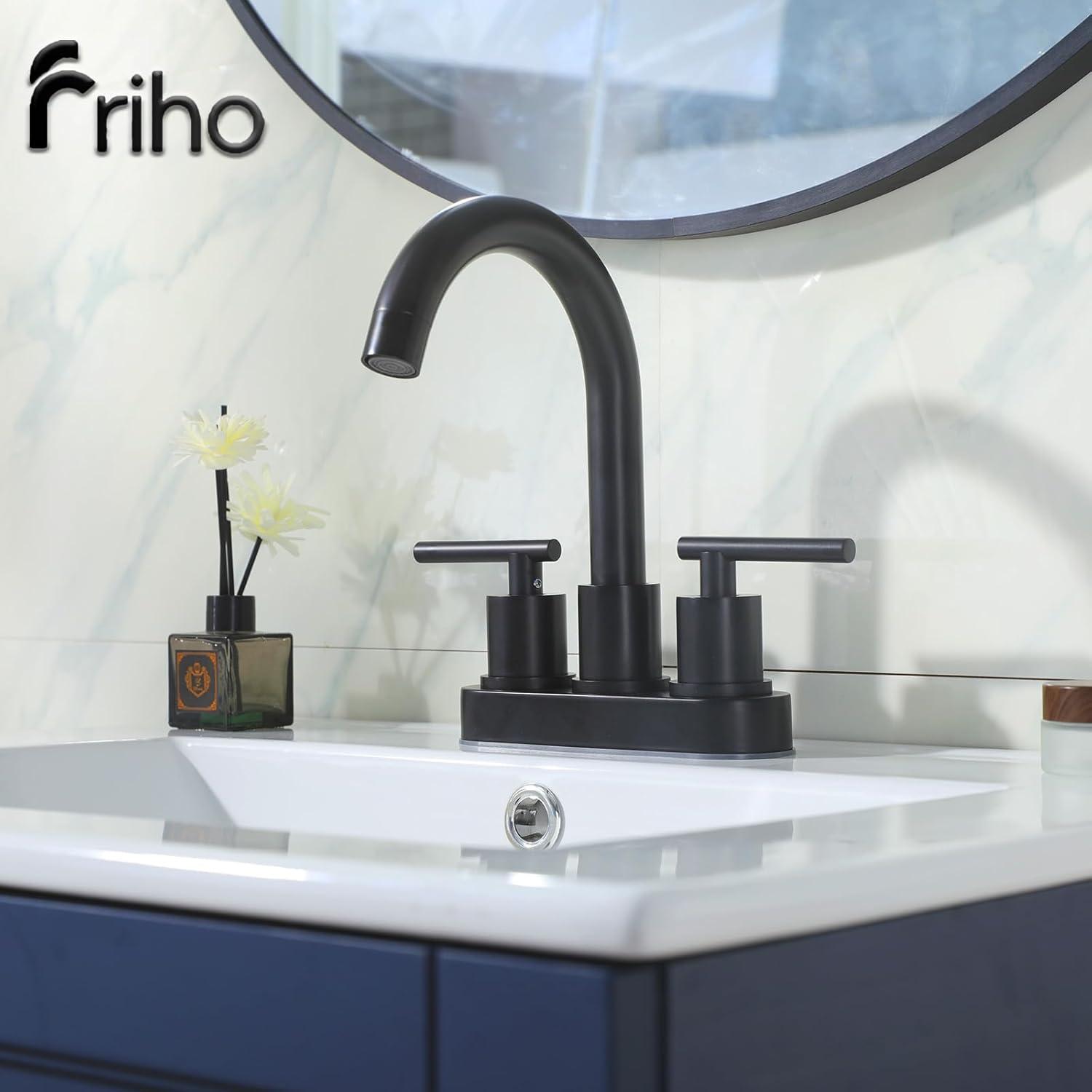 Brushed Nickel Bathroom Faucet, 2-Handle Lead-Free 360° Swivel High-Arc Spout 4 Inch Centerset Bath Lavatory Vanity Sink Faucets Set for Sinks with Drain & Water Hoses, VABM80008L