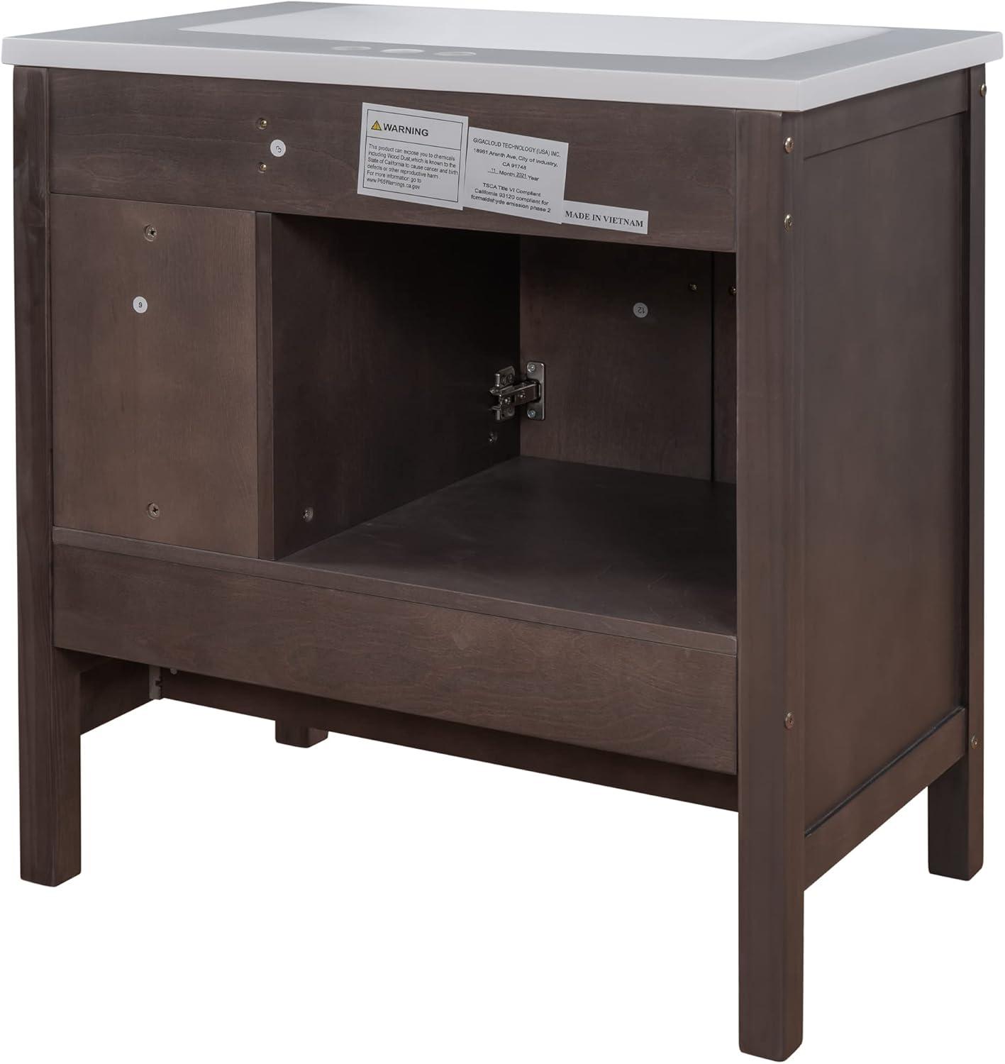 30" Brown Solid Wood Bathroom Vanity with Ceramic Sink