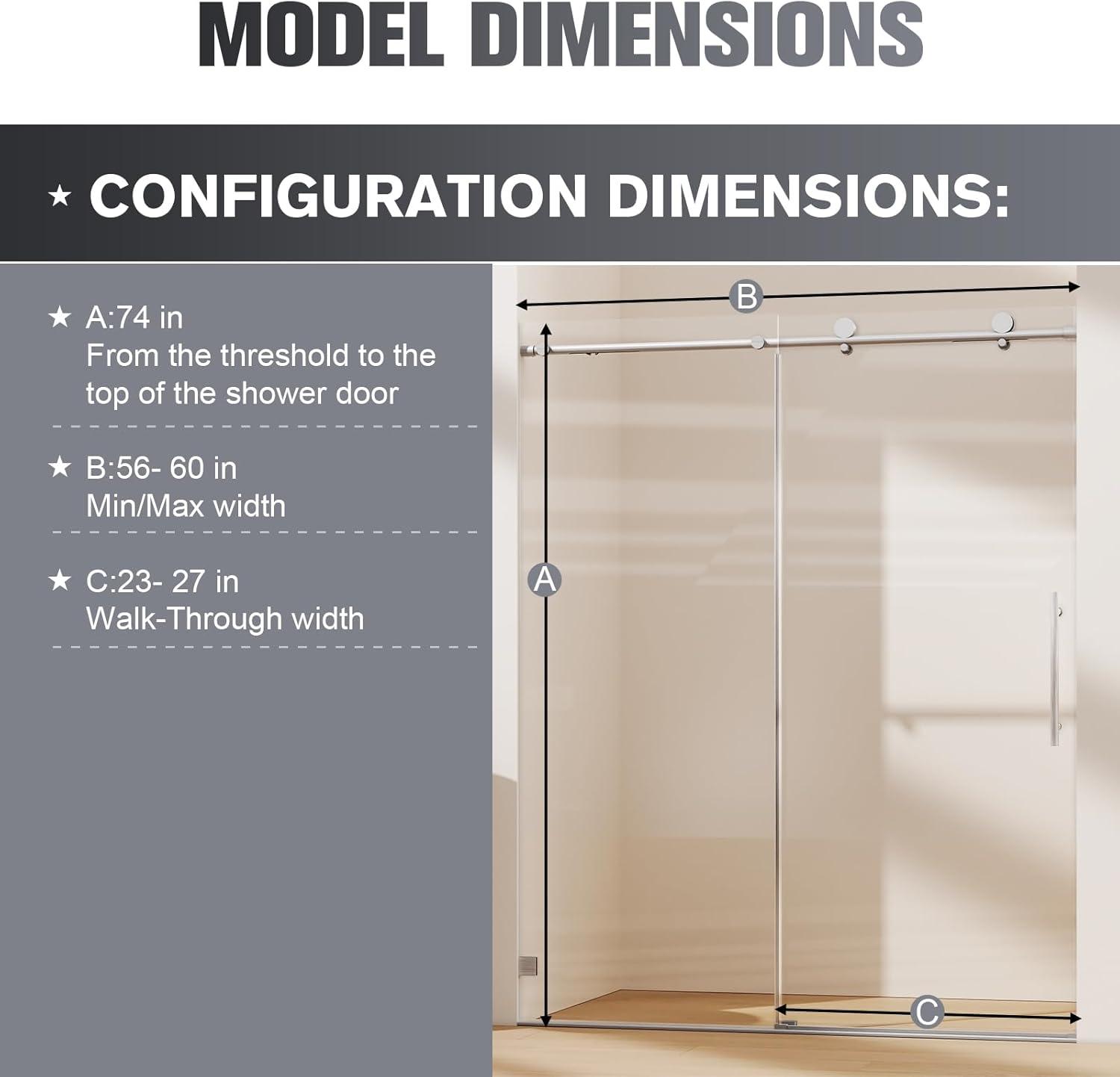 56 - 60 in. W x 58 in. H Semi-Frameless Sliding Bathtub Door in Finish with Clear SGCC Tempered Glass