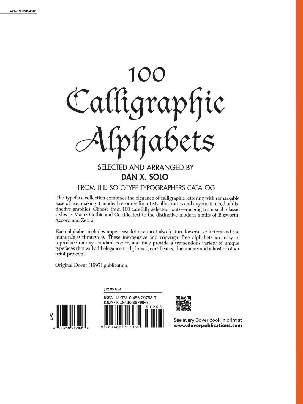 100 Calligraphic Alphabets - (Dover Pictorial Archives) by  Dan X Solo (Paperback)