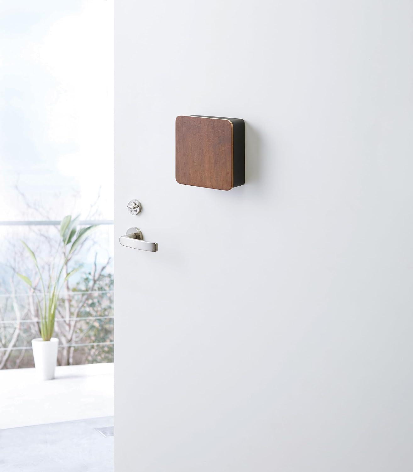 Yamazaki Home Yamazaki Home Square Magnetic Key Cabinet, Wood Accented Keychain Organizer, Steel + Wood, Magnetic