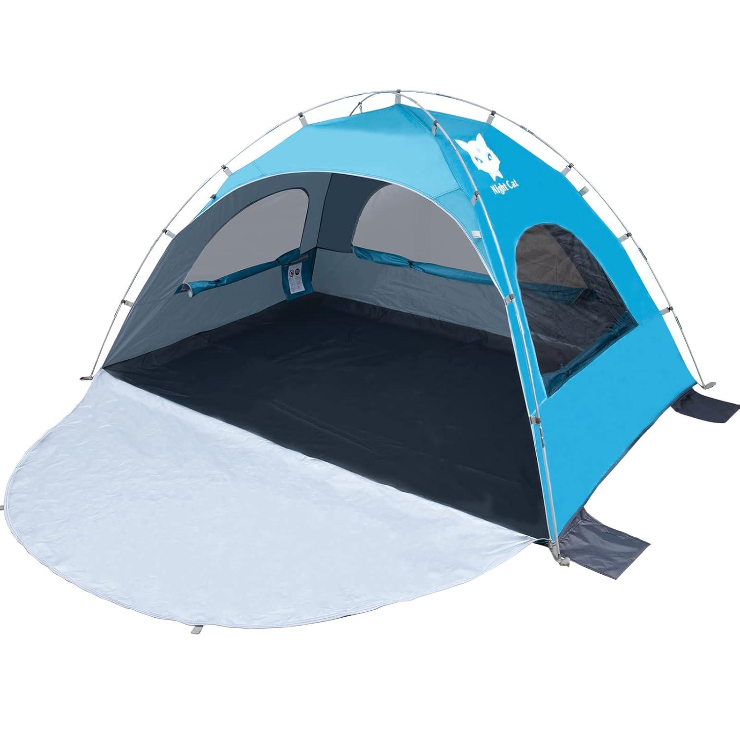 Blue 4-Person Summer Portable Beach Tent with UV Protection