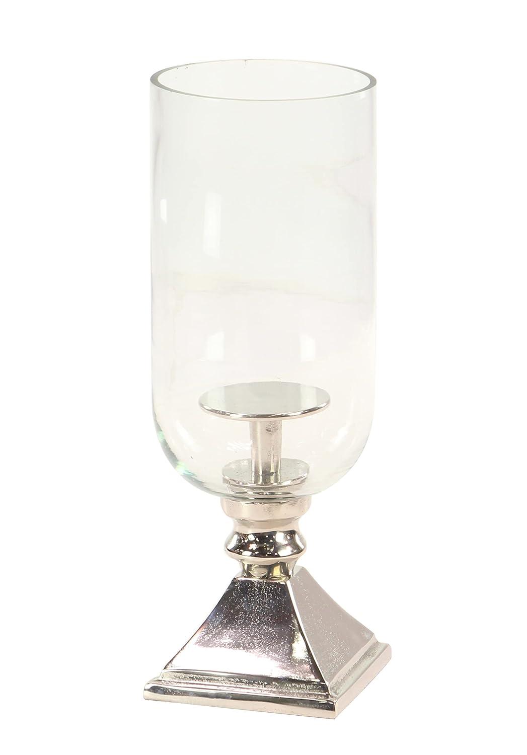 Olivia & May 17" x 6" Hurricane Aluminum/Glass Candle Holder Silver : Tabletop Centerpiece