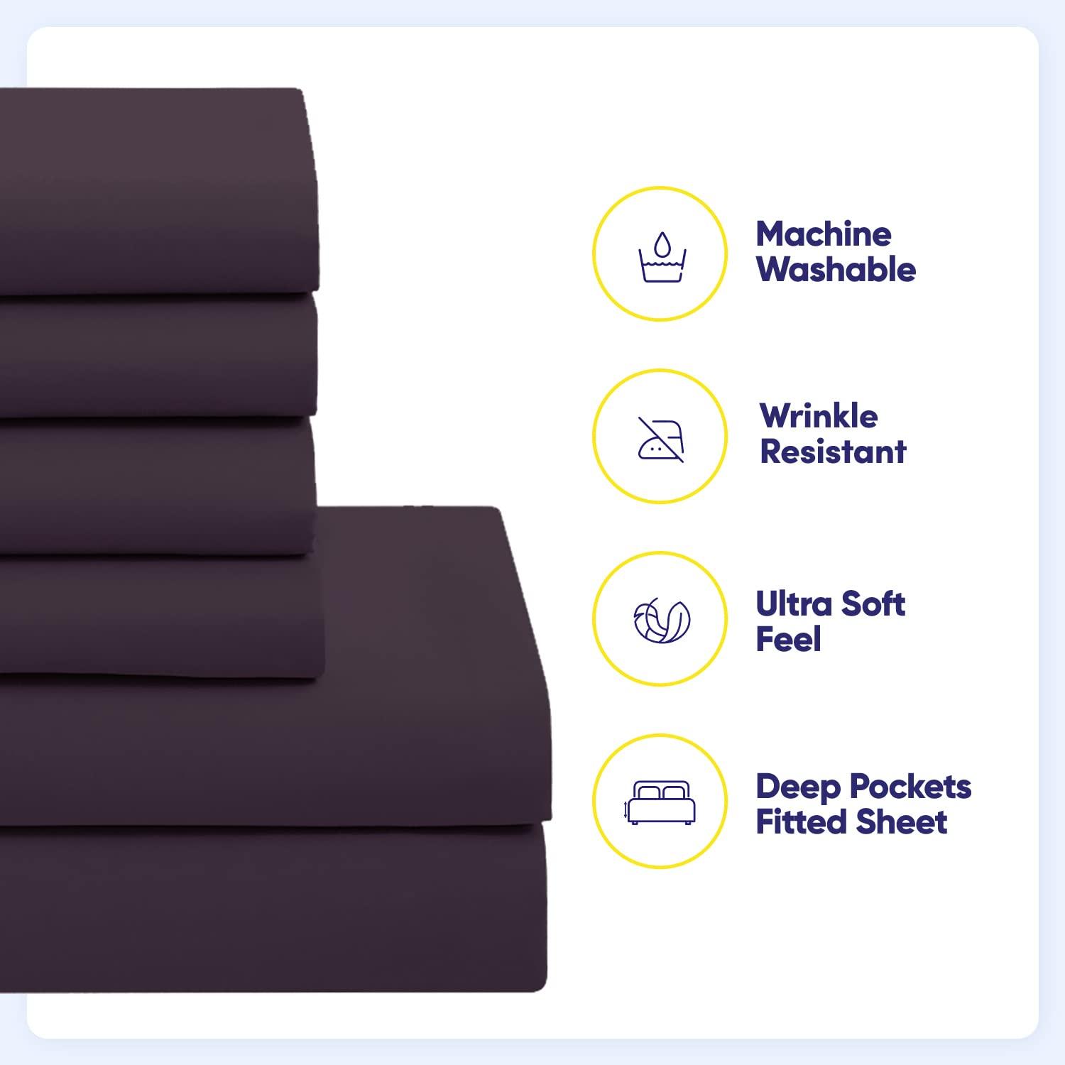 Bed-in-A-Bag Solid Color Comforter & Sheet Set Soft All Season Bedding, Twin XL, Purple