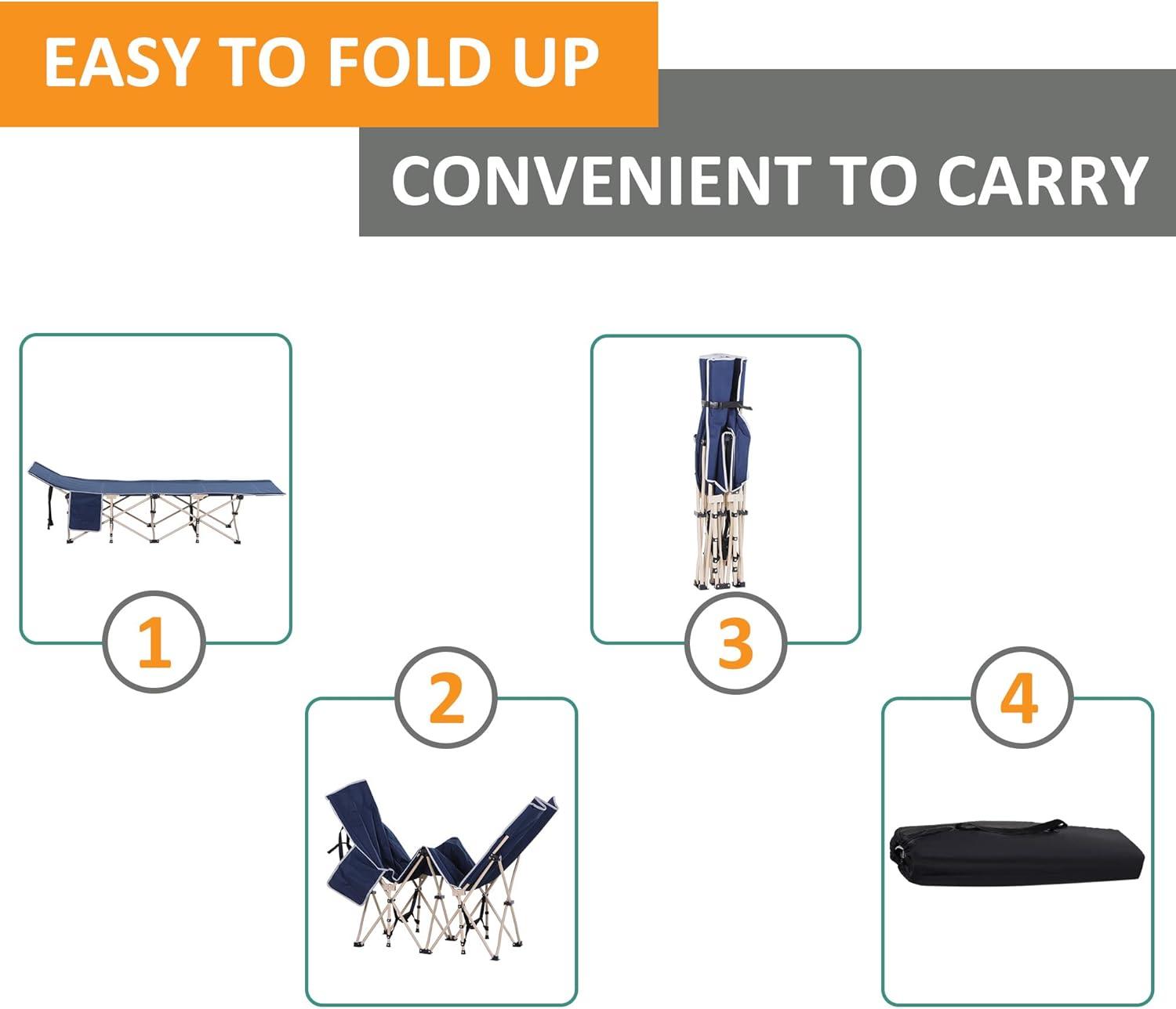 Outsunny Folding Camping Cot for Adults with Carry Bags, Side Pockets, Outdoor Portable Sleeping Bed for Travel Camp Vocation, Blue