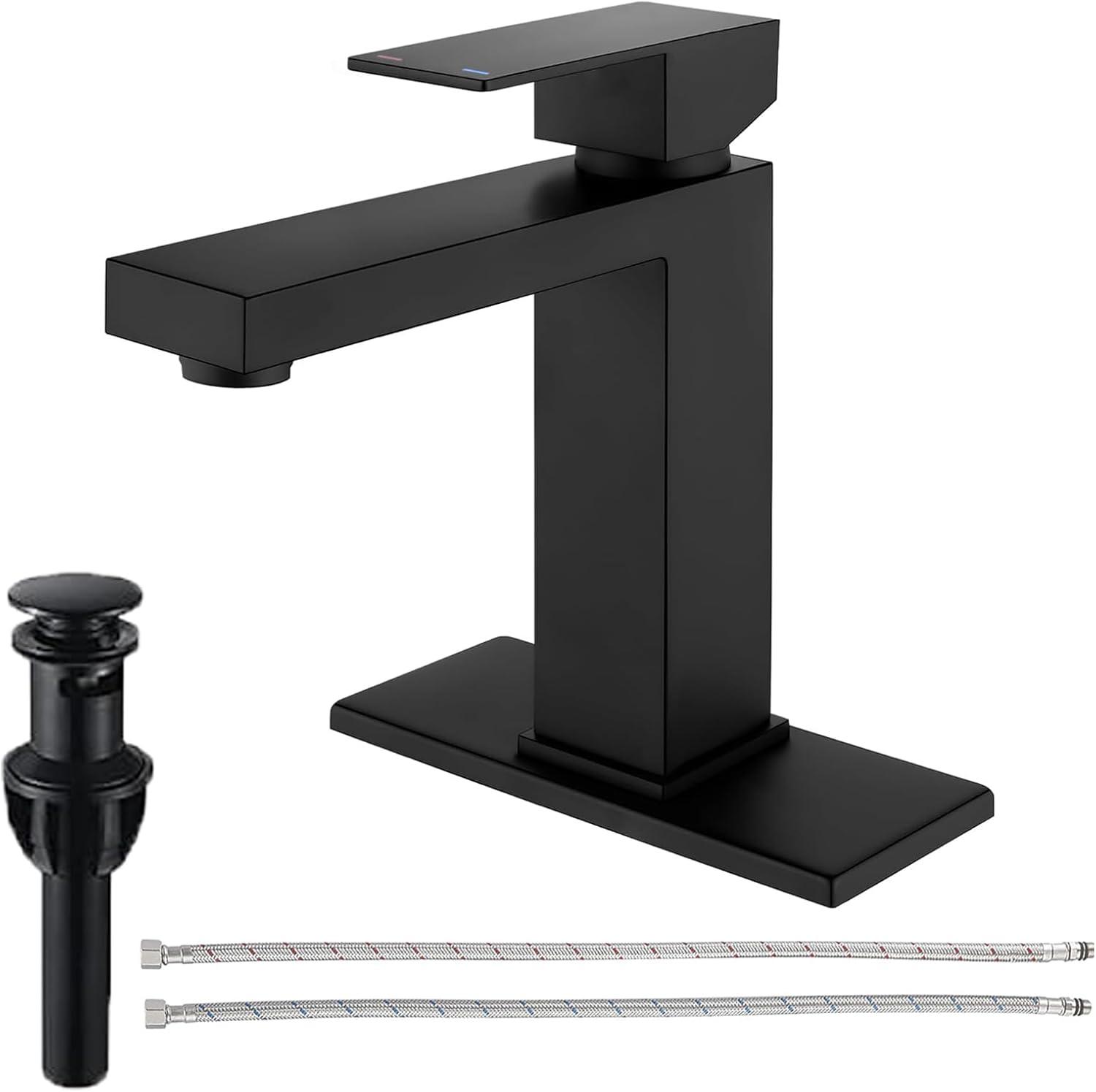 Matte Black Single Handle Bathroom Faucet with Deck Plate