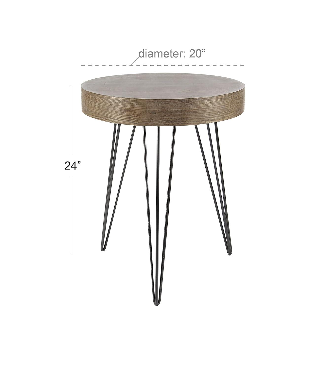 Union Rustic Villalpando Wooden Side End Brown Accent Table with Black Metal Hairpin Legs